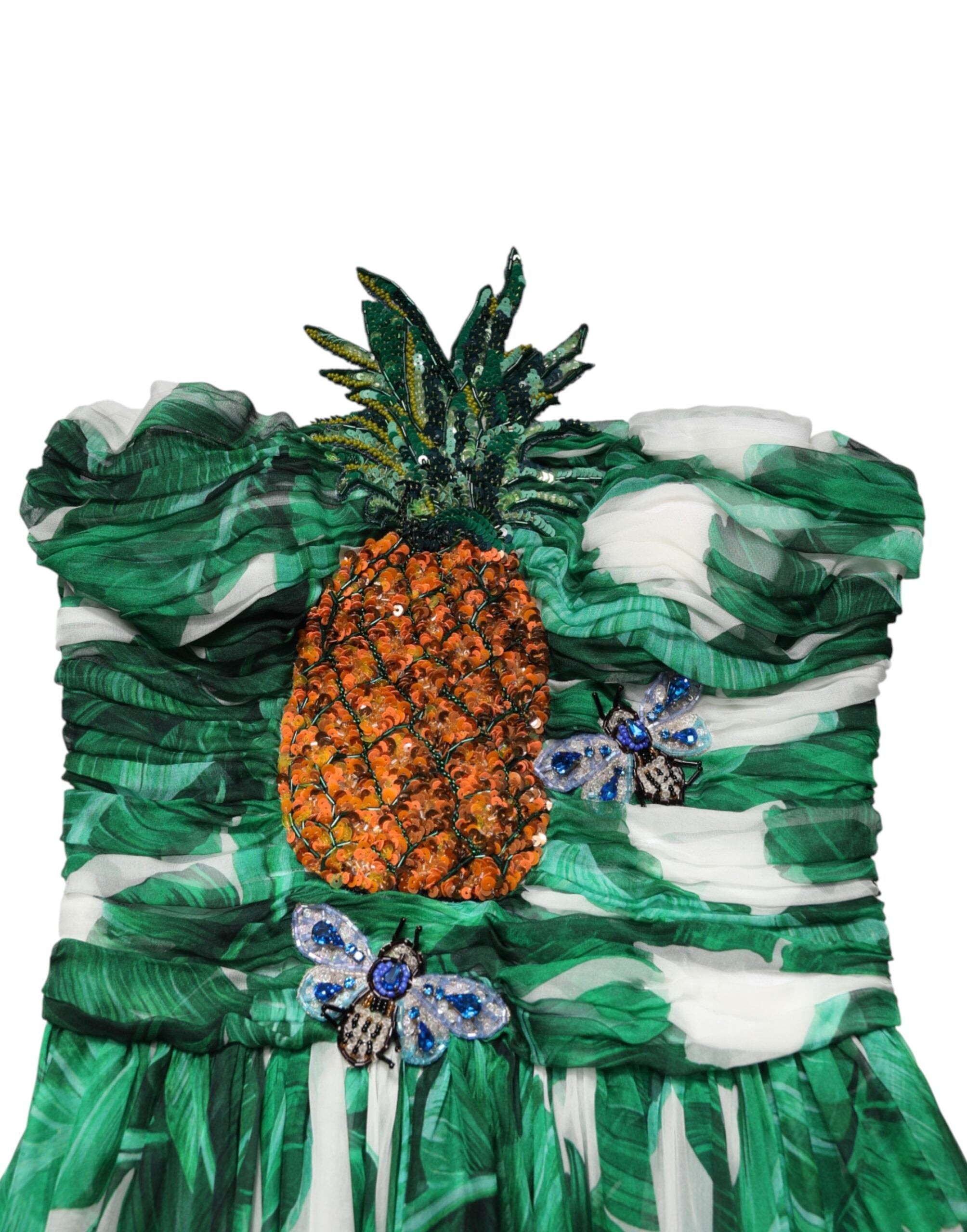 Vestido Dolce & Gabbana con detalle de piña verde y estampado de hojas de plátano-7