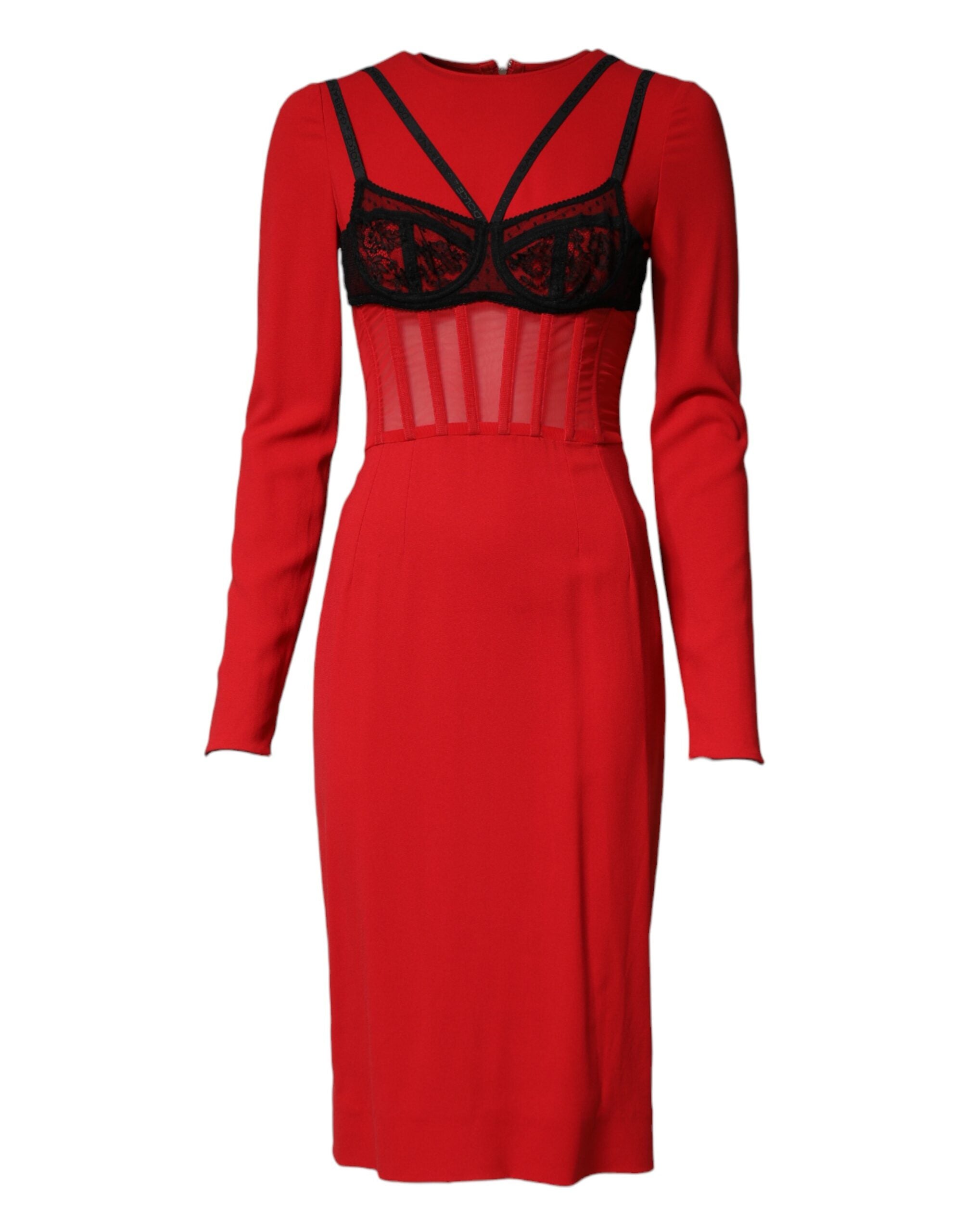 Vestido midi negro de Dolce & Gabbana con sujetador rojo en contraste en Cady-2