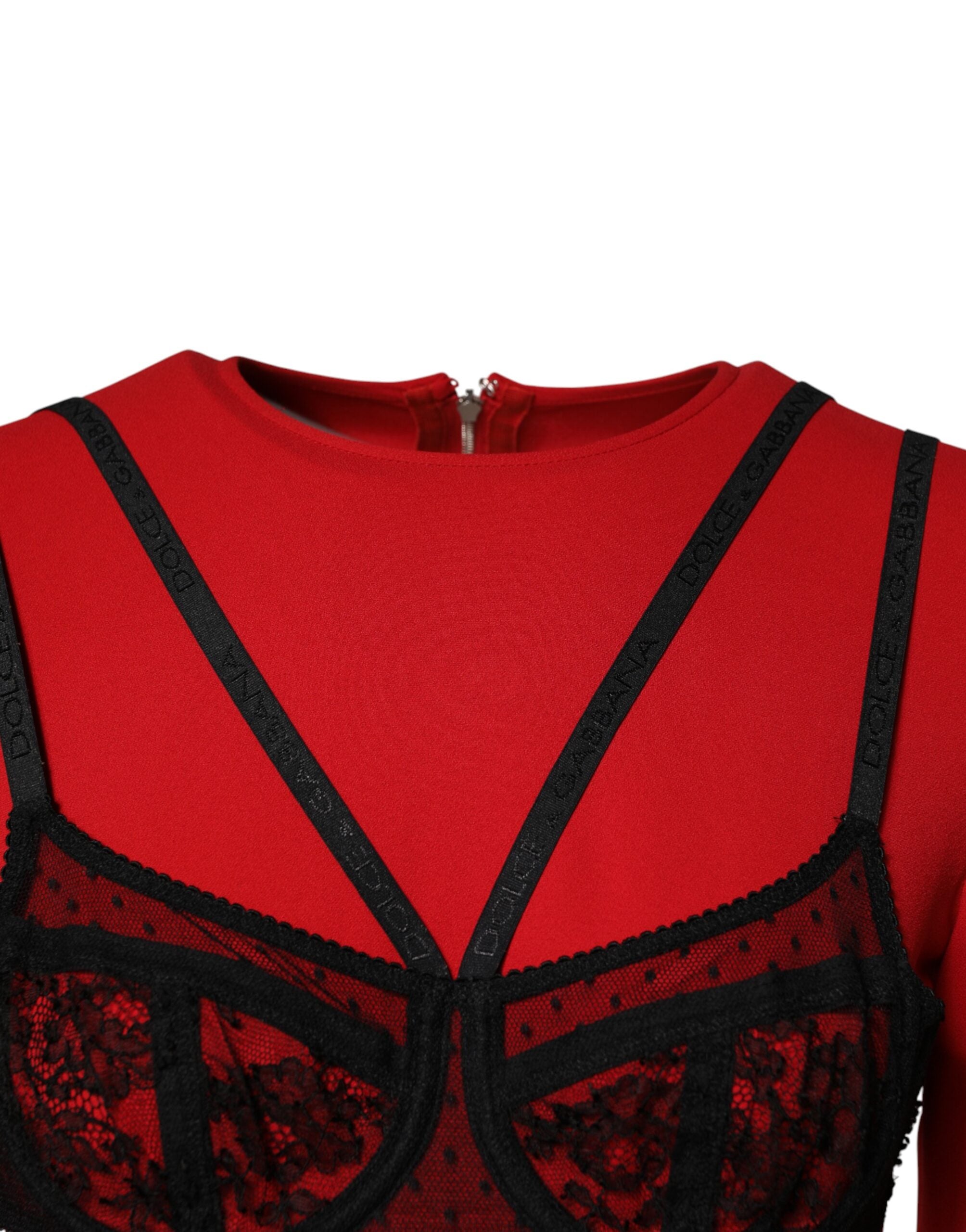 Vestido midi negro de Dolce & Gabbana con sujetador rojo en contraste en Cady-3