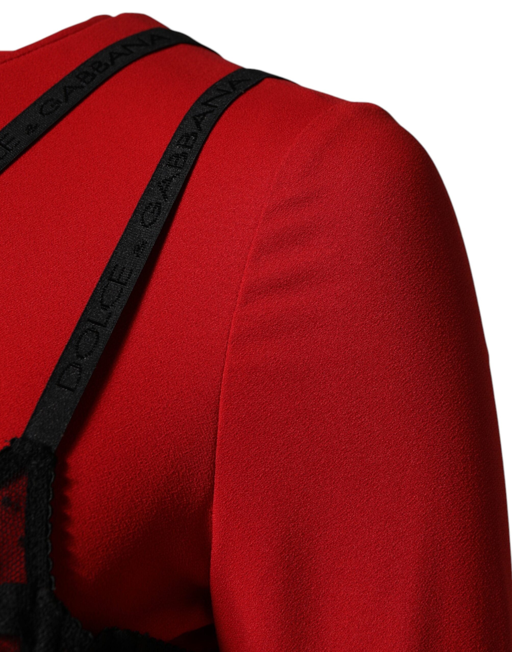 Vestido midi negro de Dolce & Gabbana con sujetador rojo en contraste en Cady-4