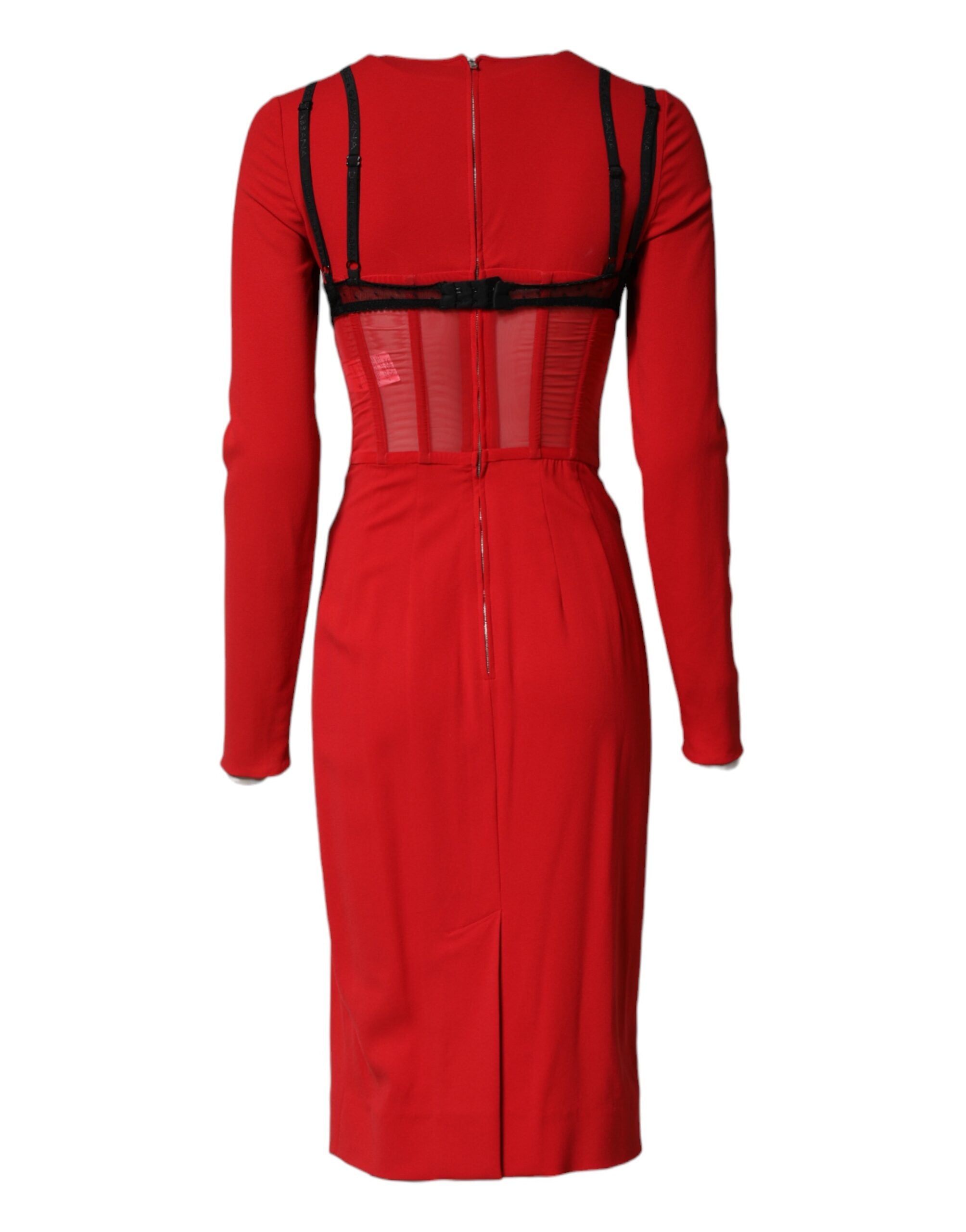 Vestido midi negro de Dolce & Gabbana con sujetador rojo en contraste en Cady-5