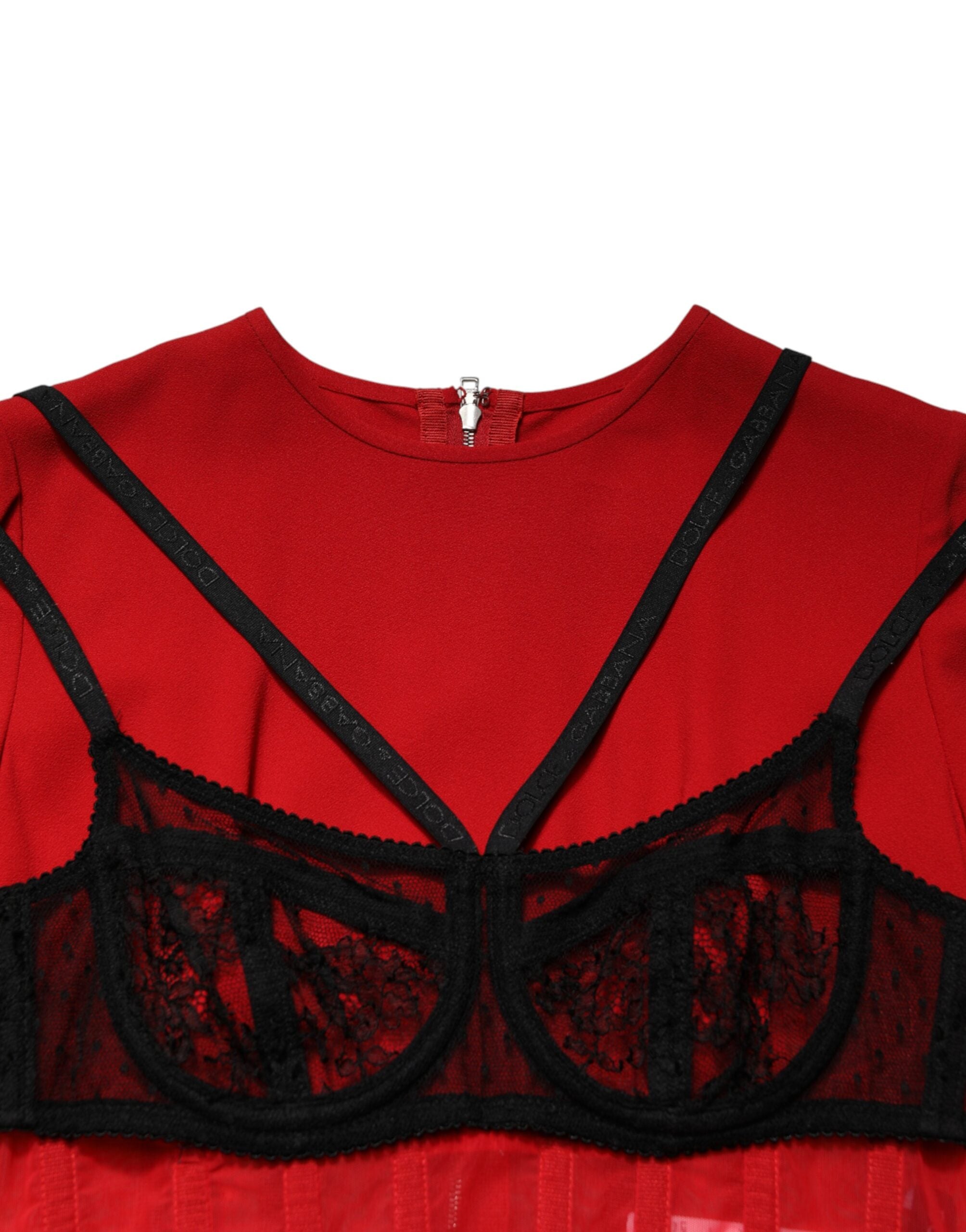 Vestido midi negro de Dolce & Gabbana con sujetador rojo en contraste en Cady-6