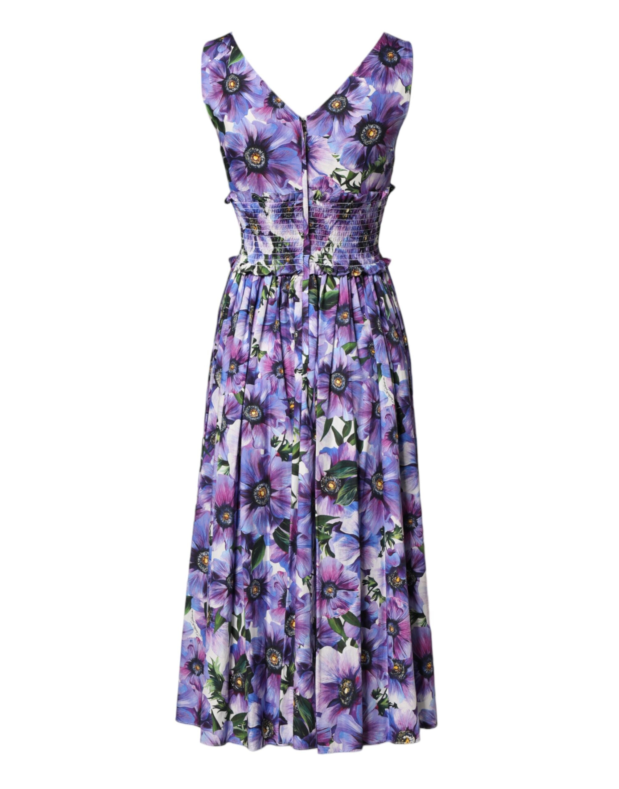 Dolce & Gabbana Lila Anemone Print Pleated Midi Dress-2