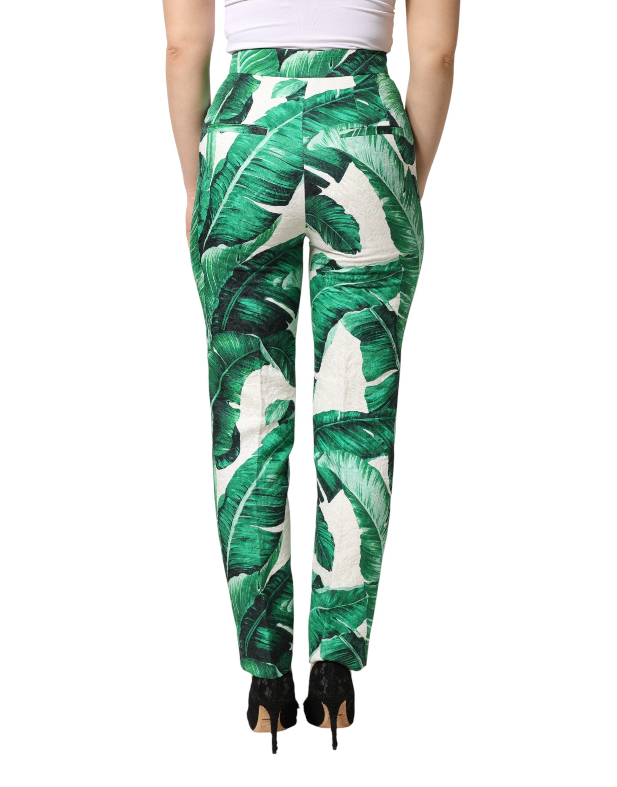 Pantalones blancos de tiro alto con estampado de hojas verdes de Dolce & Gabbana-4
