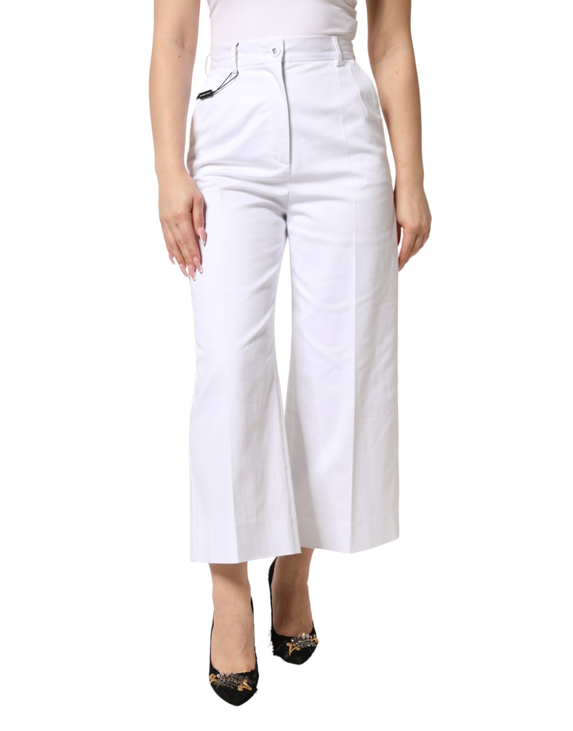 Dolce & Gabbana White, high-waisted, wide-leg cropped trousers in cotton
