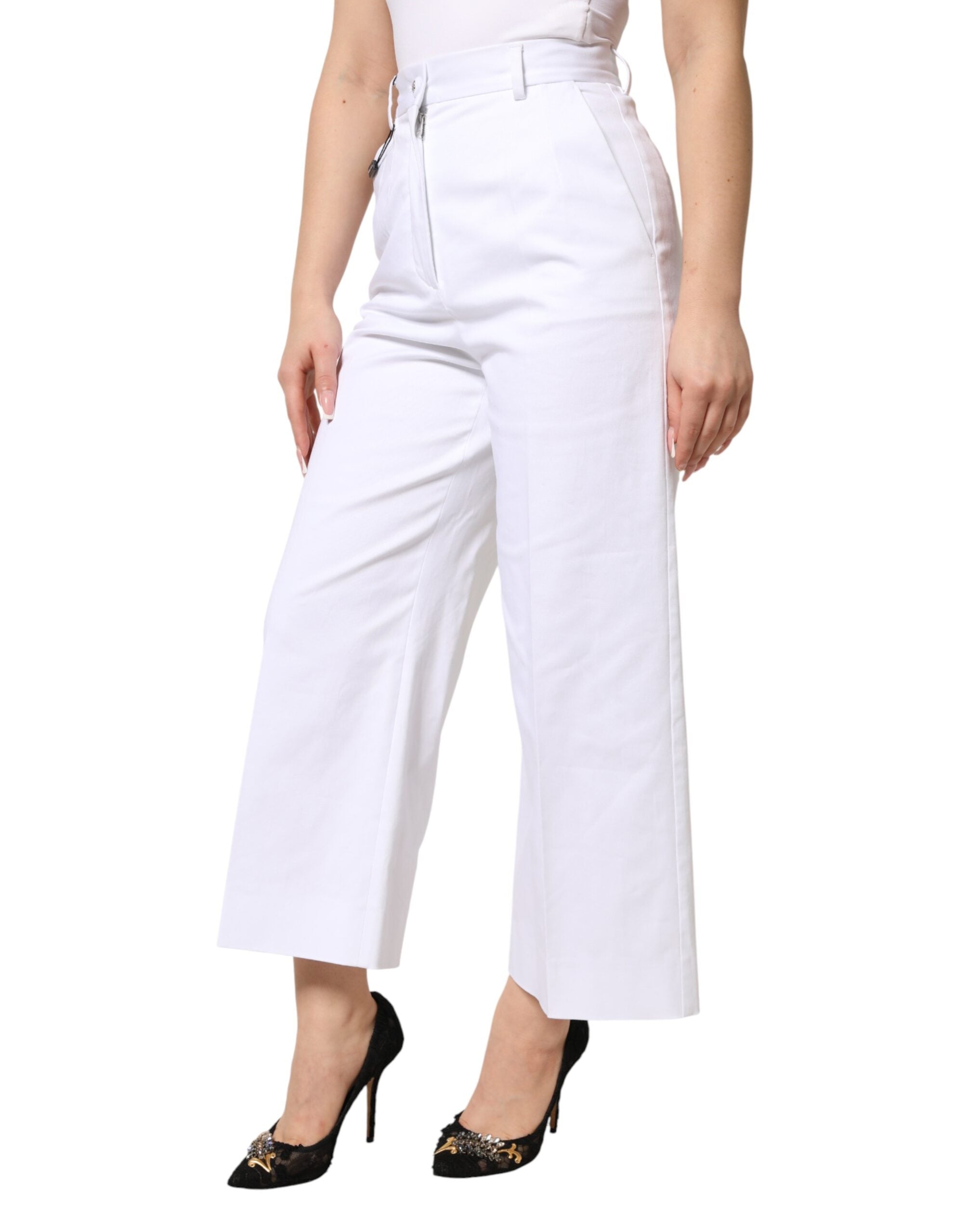 Dolce & Gabbana White, high-waisted, wide-leg cropped trousers in cotton-3
