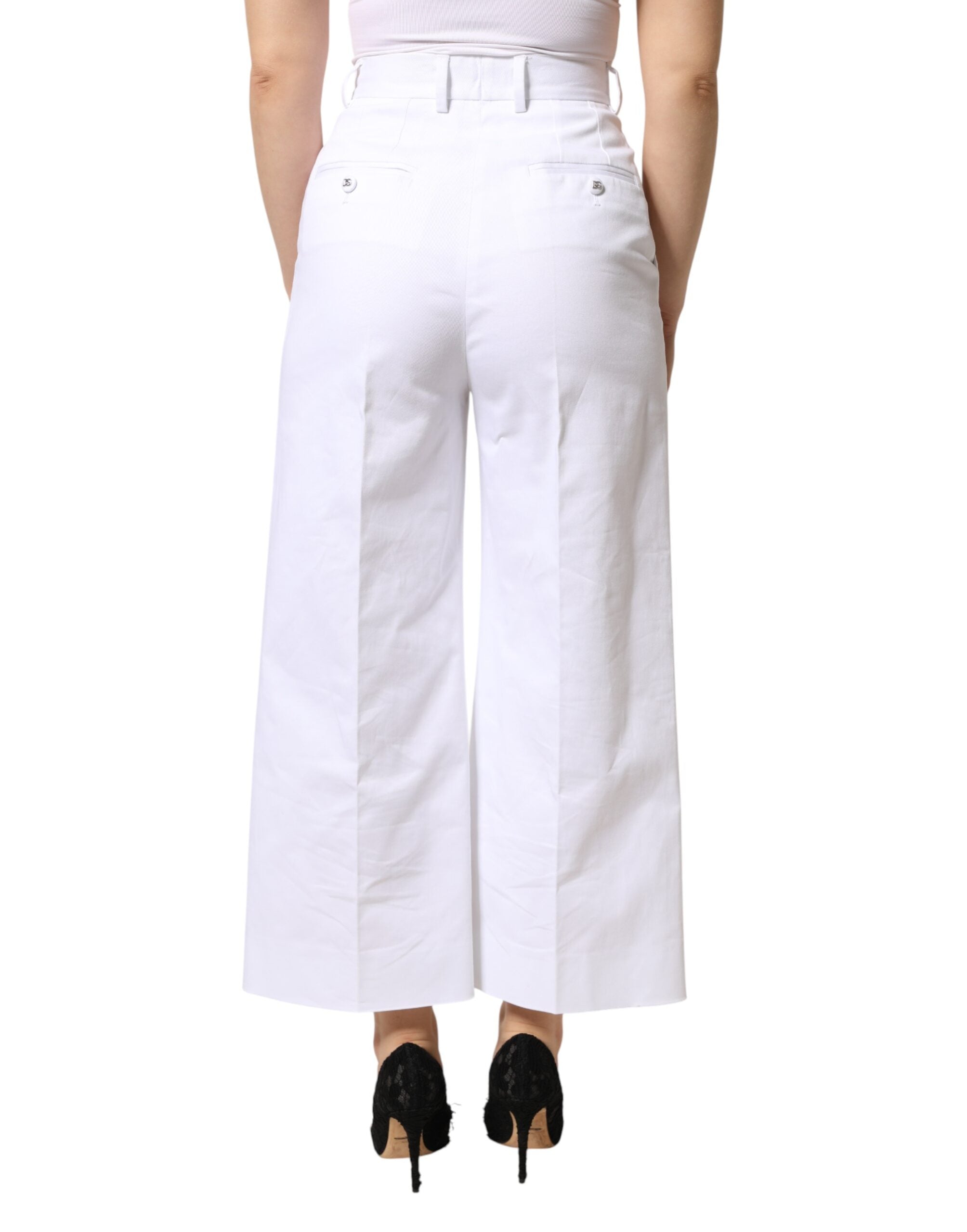 Dolce & Gabbana White, high-waisted, wide-leg cropped trousers in cotton-4