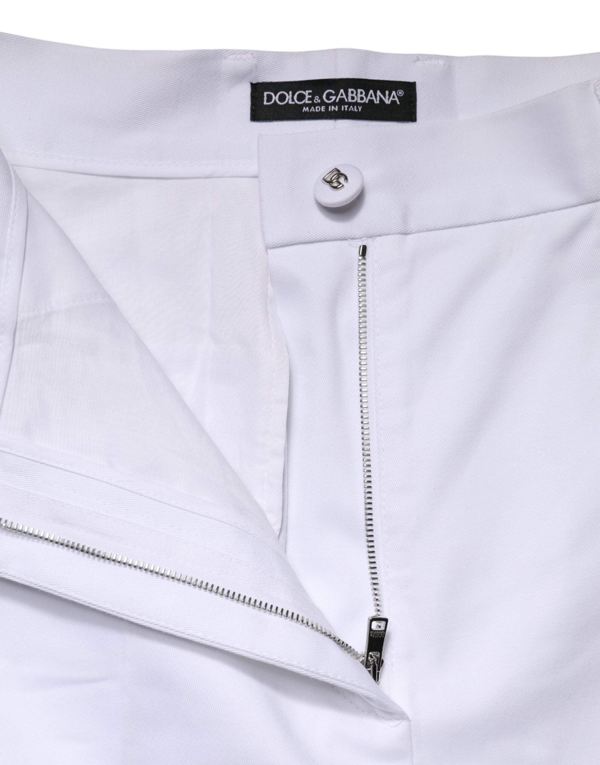 Dolce & Gabbana White, high-waisted, wide-leg cropped trousers in cotton-5