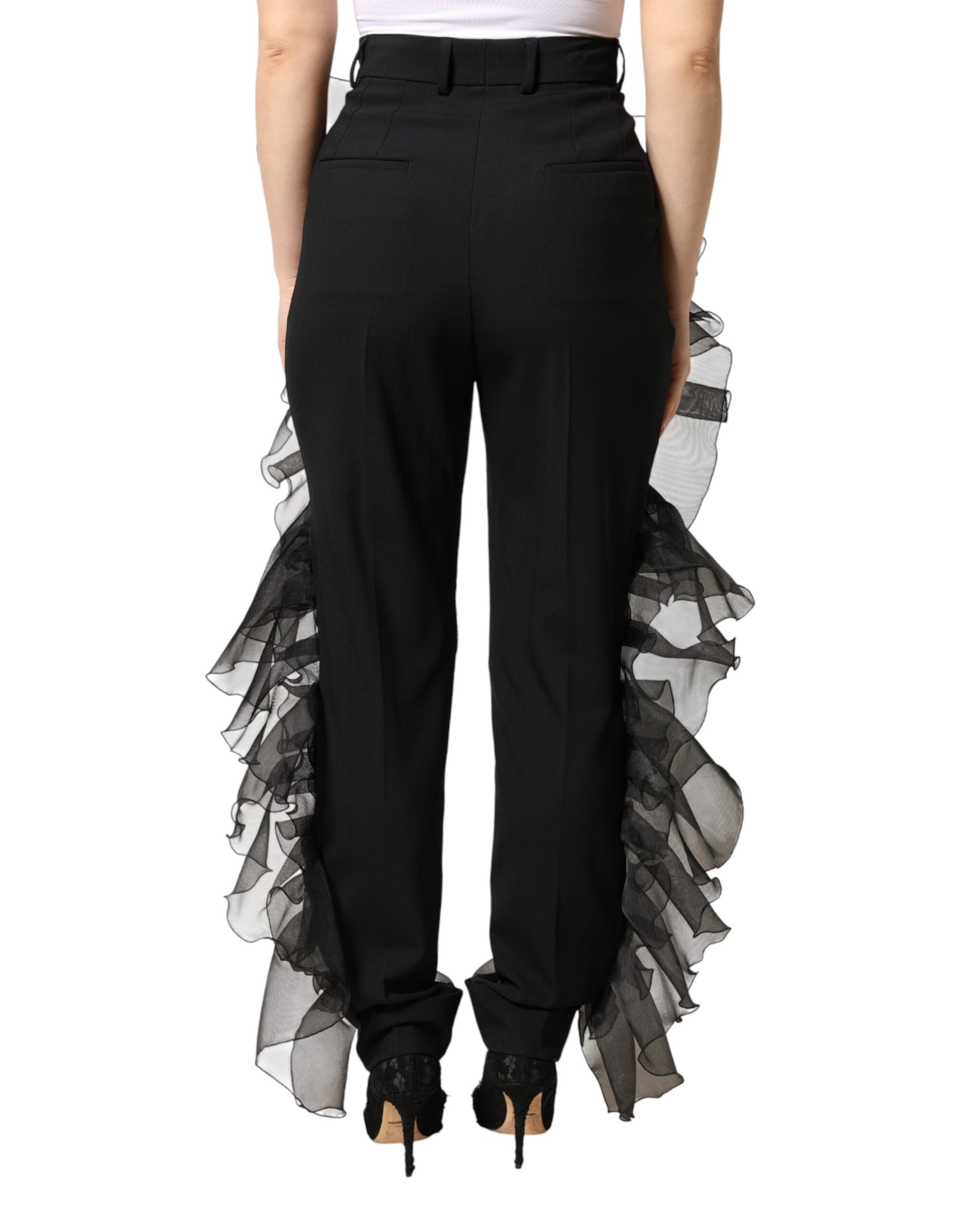 Dolce & Gabbana Black, high-waisted wool trousers with tulle-4