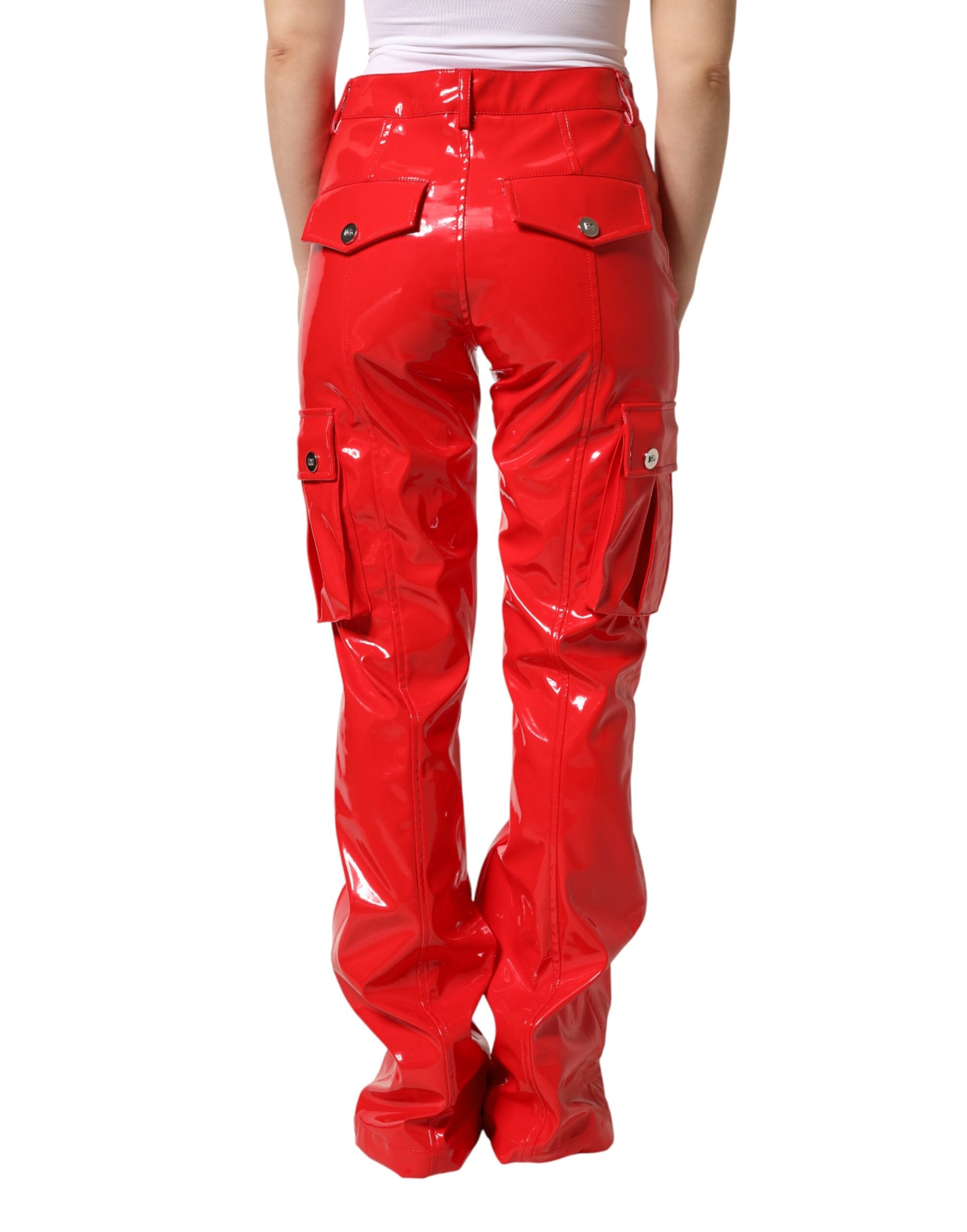 Dolce & Gabbana Rote, glänzende Polyester-Cargo-Bootcut-Hose-4