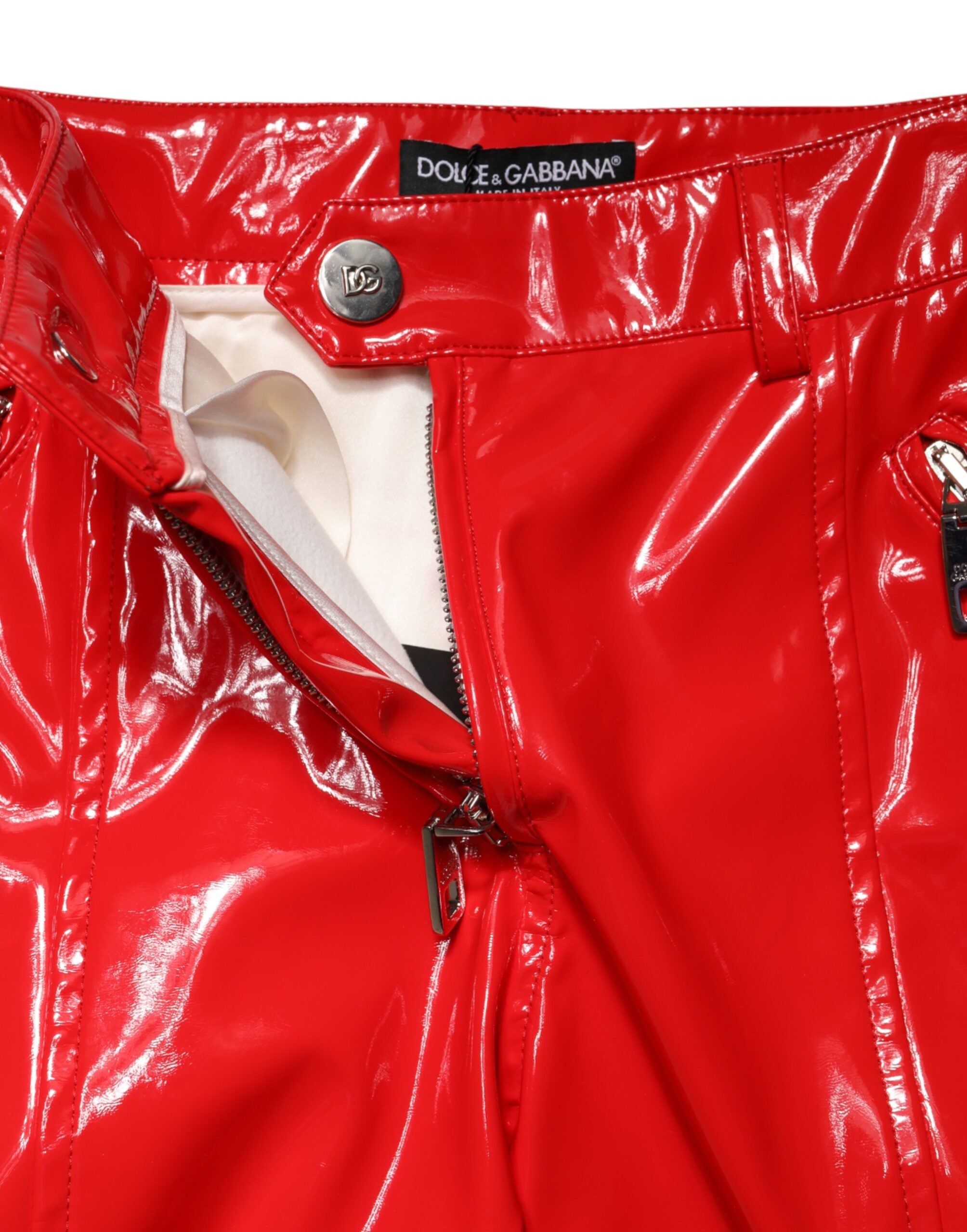 Dolce & Gabbana Rote, glänzende Polyester-Cargo-Bootcut-Hose-6