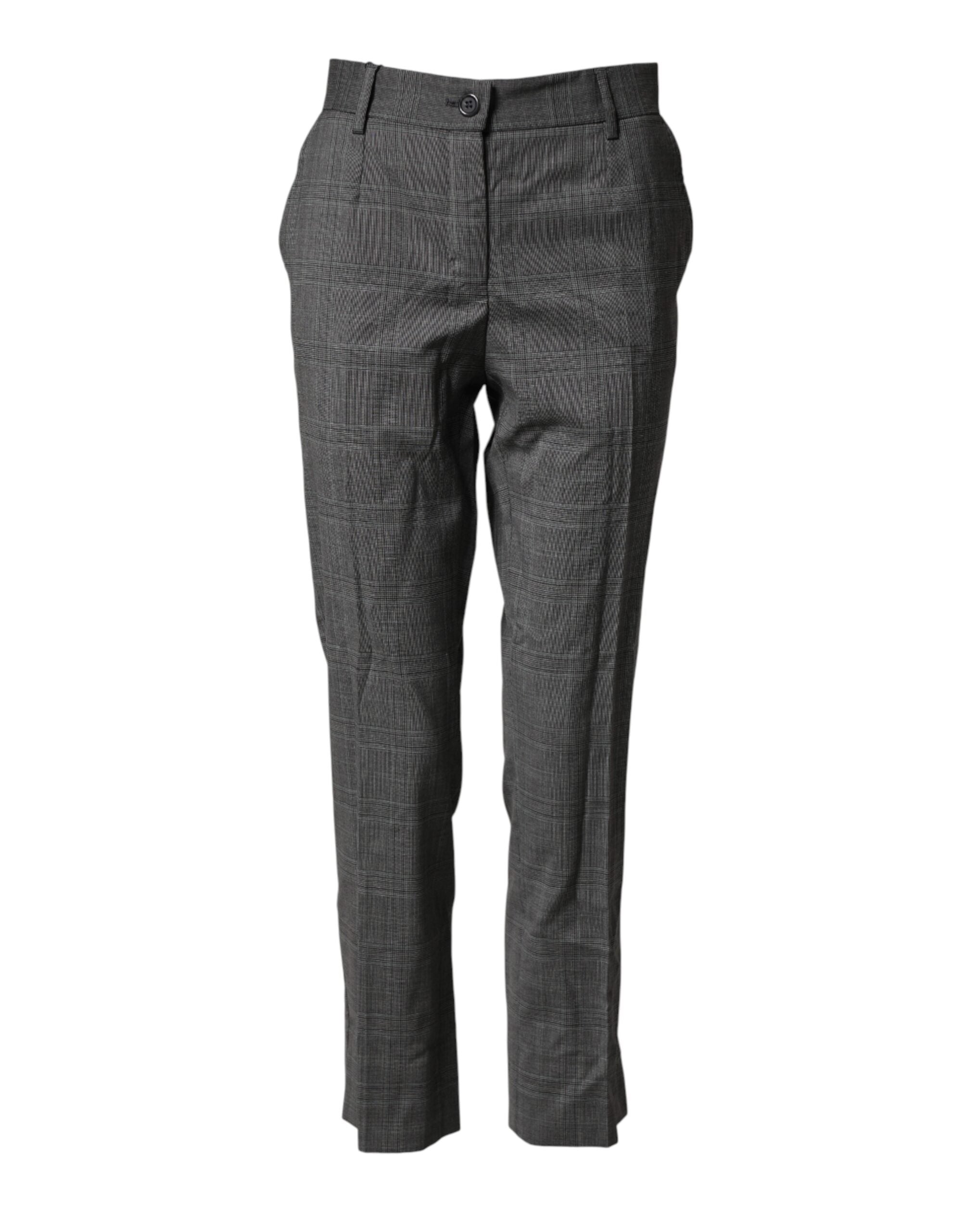 Pantalones de tartán a cuadros gris oscuro de Dolce & Gabbana en pura lana virgen-2