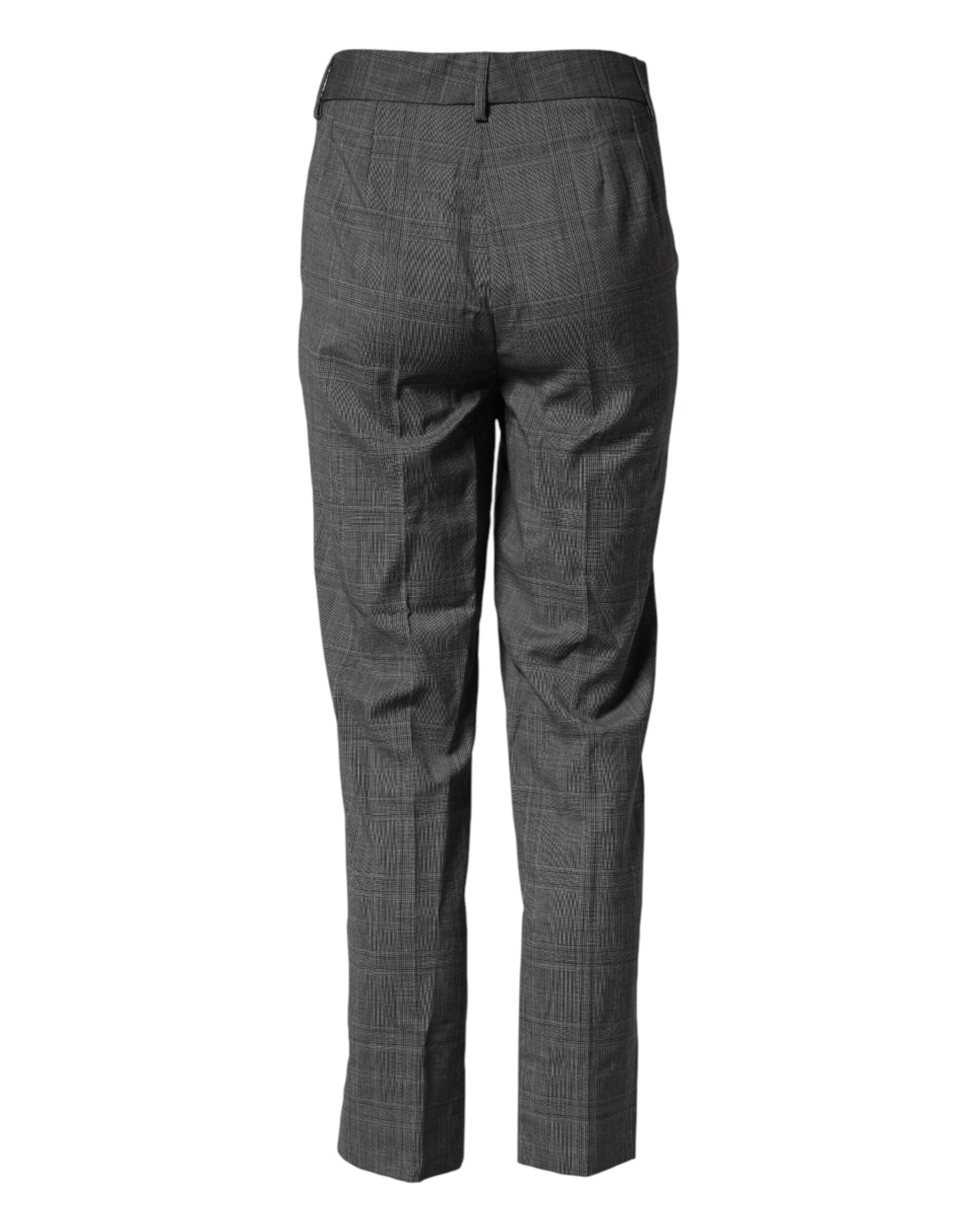 Pantalones de tartán a cuadros gris oscuro de Dolce & Gabbana en pura lana virgen-3