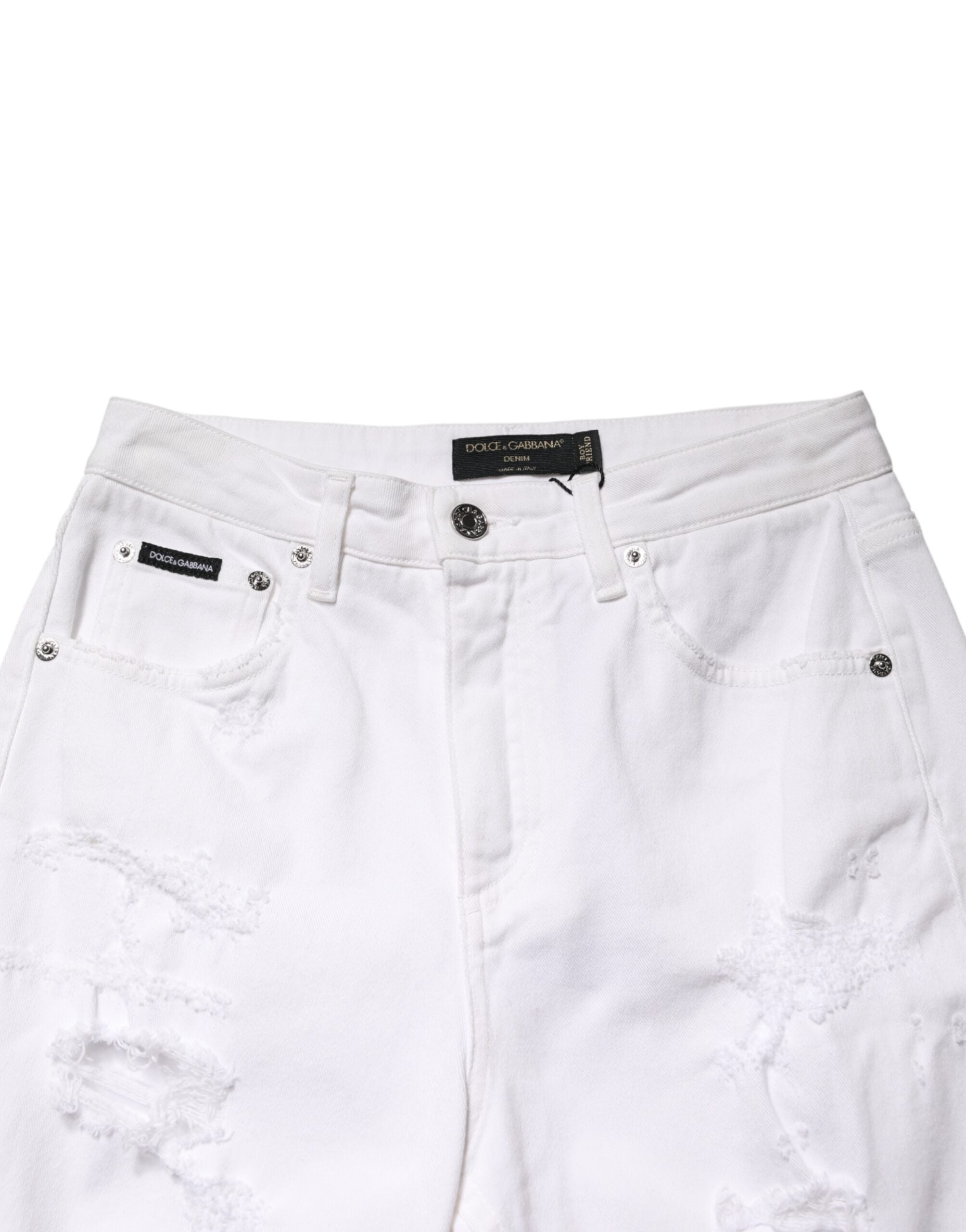 Dolce & Gabbana Weiße Distressed-Jeans im Boyfriend-Stil aus Baumwolle-4