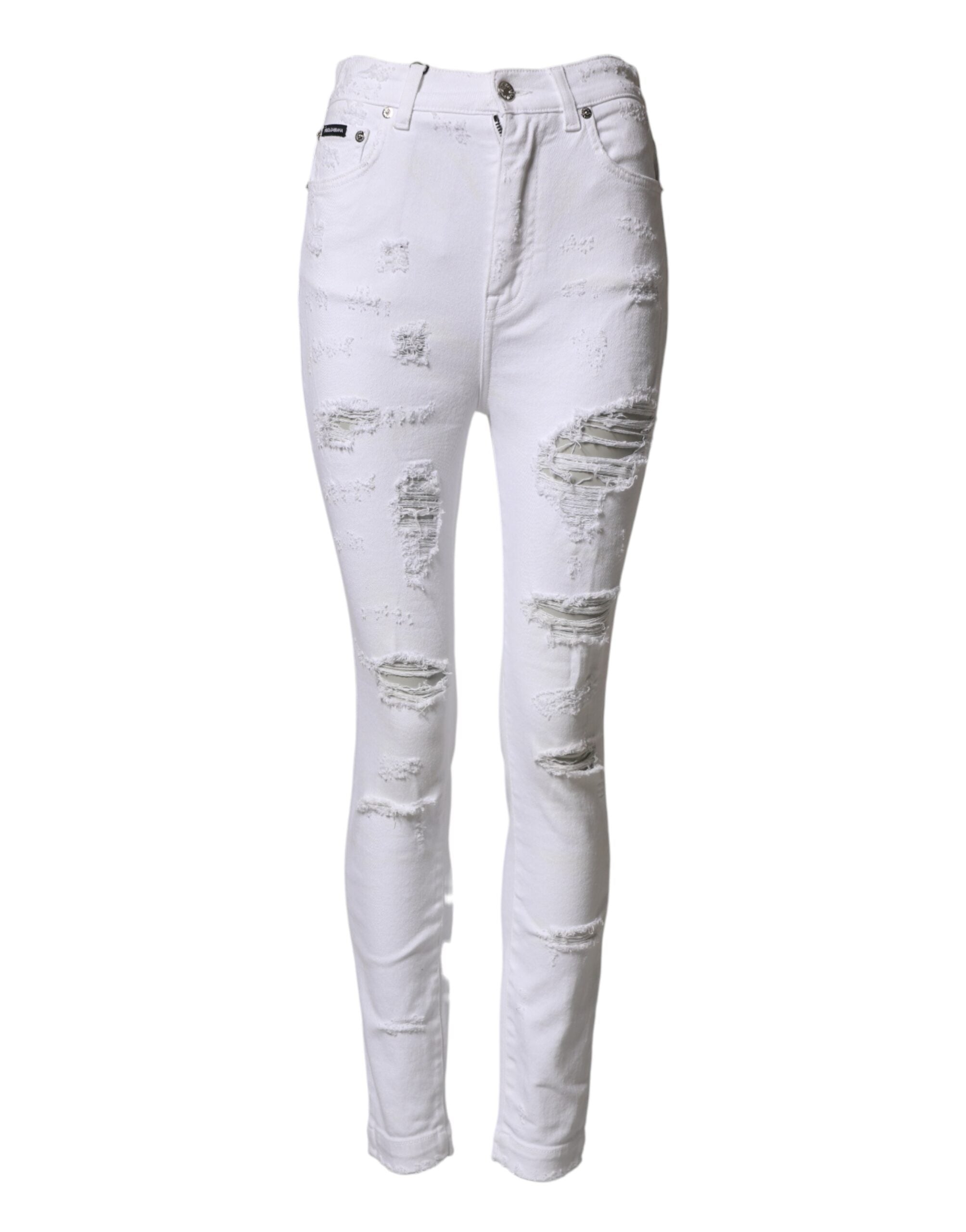 Dolce & Gabbana White Destroyed High-Waisted Jeans-2