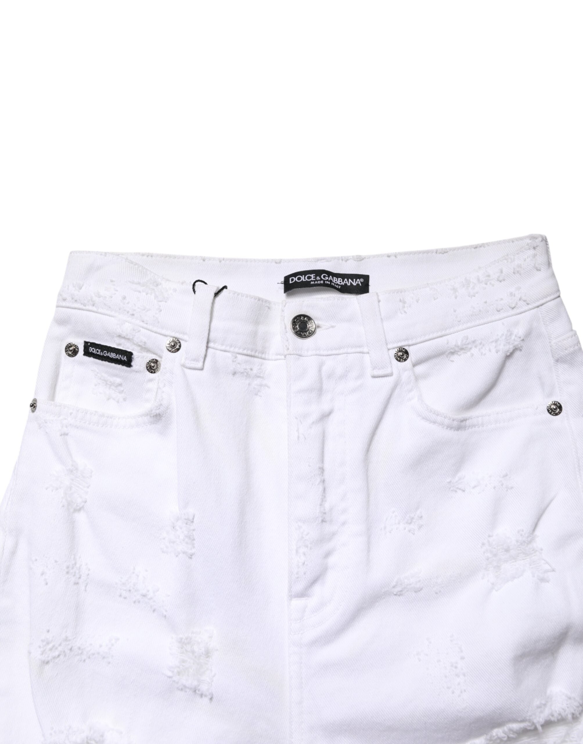 Dolce & Gabbana White Destroyed High-Waisted Jeans-4