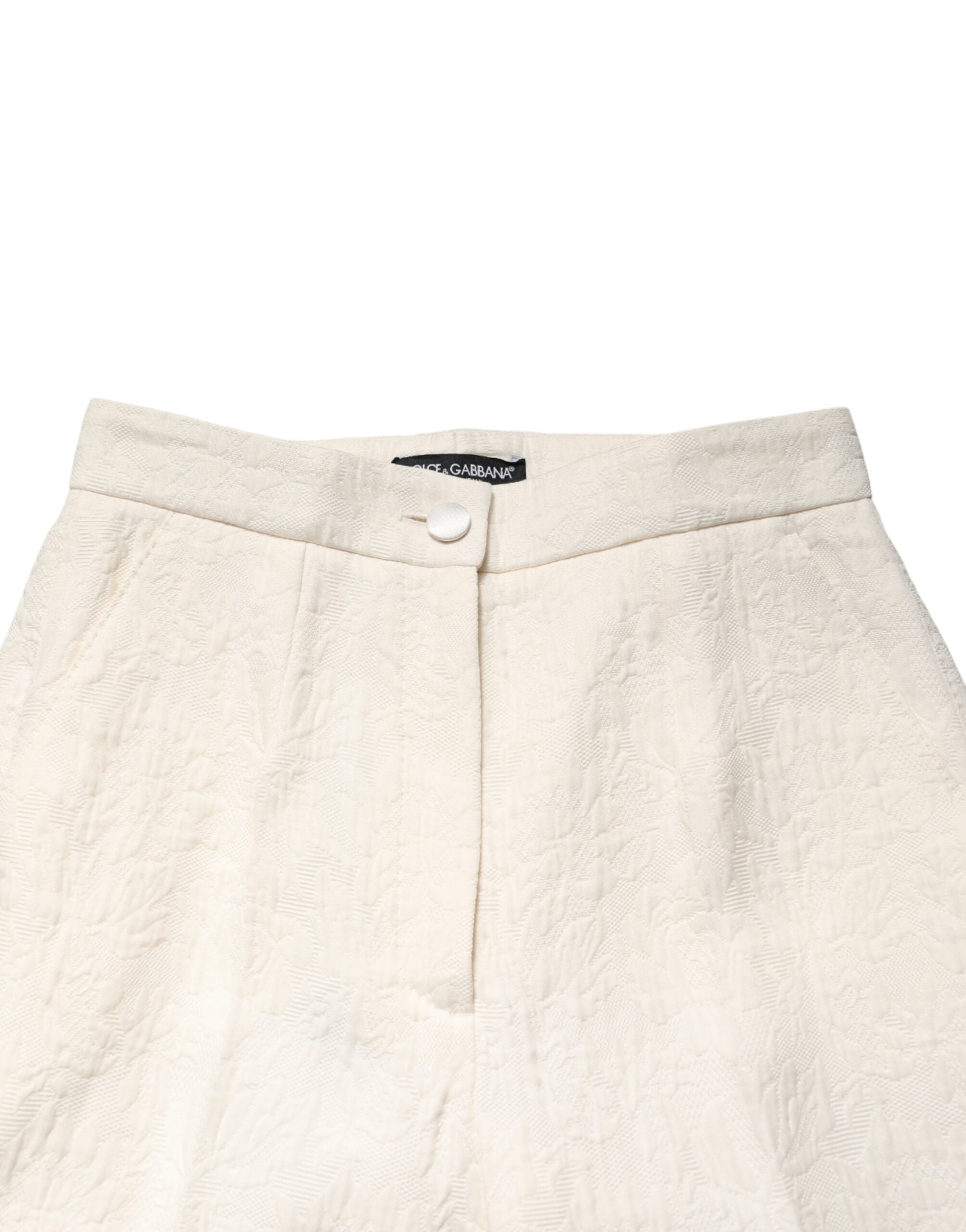 Dolce & Gabbana White cotton trousers with floral brocade pattern-4