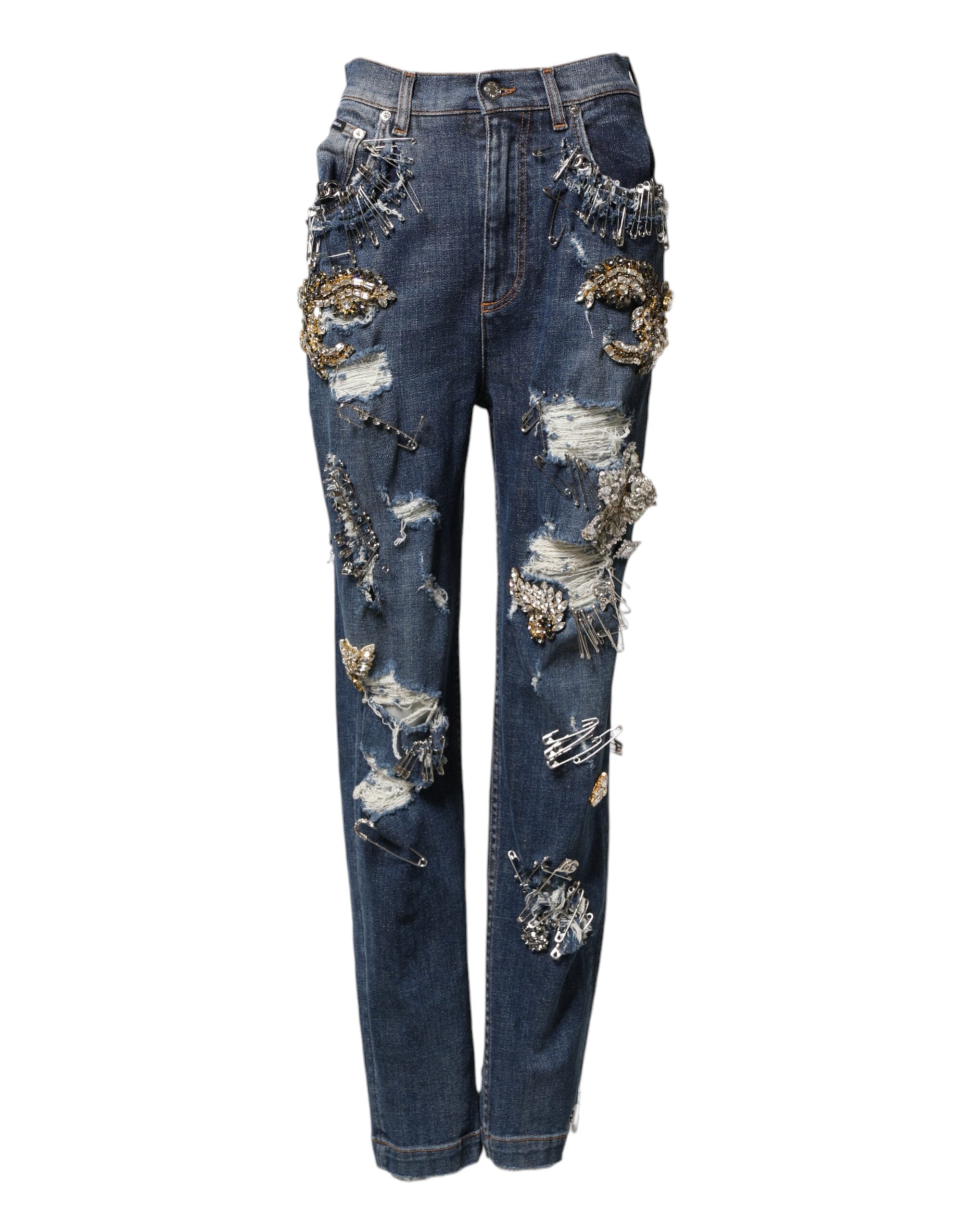 Dolce & Gabbana blue cotton jeans with rhinestone embellishments
