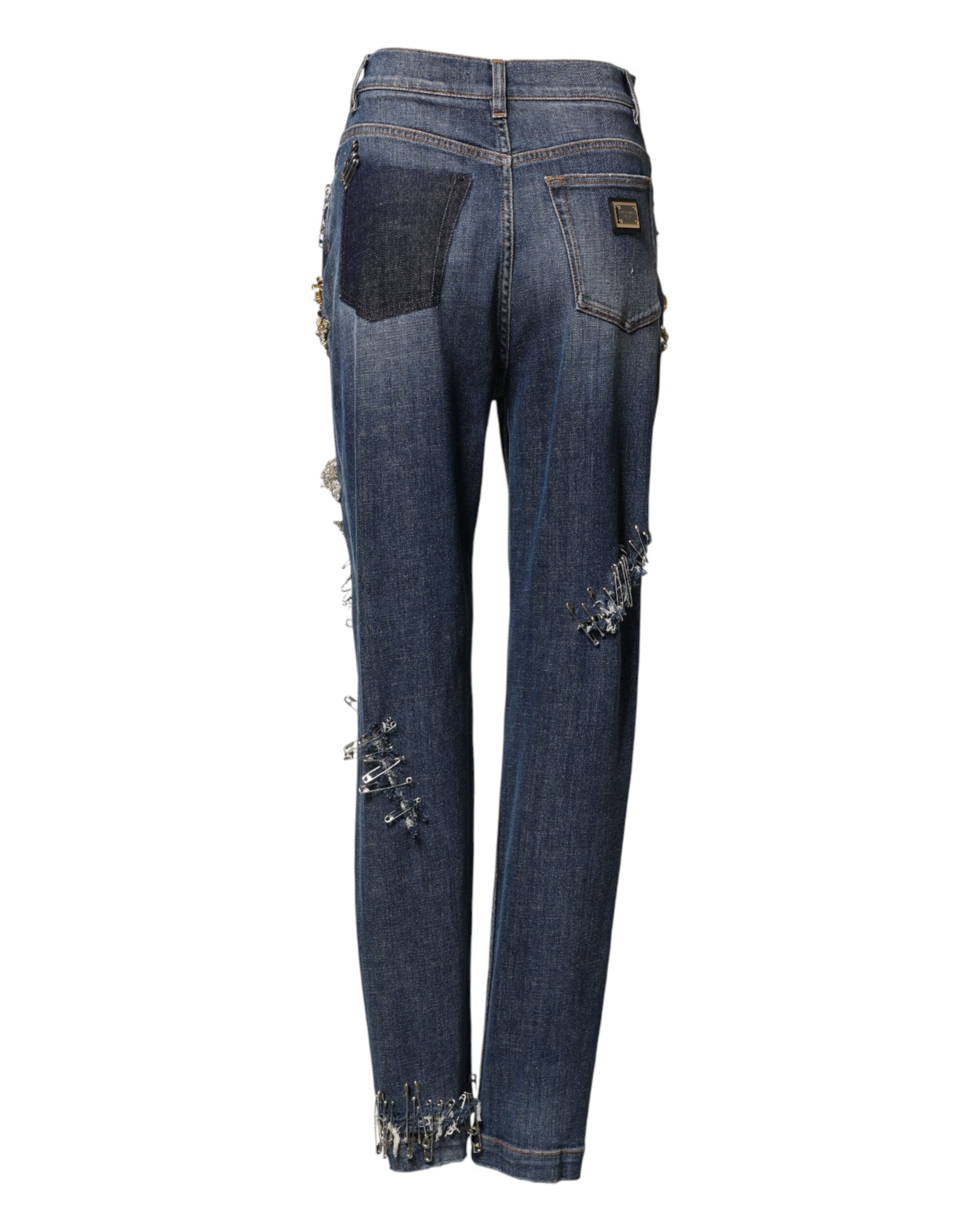 Dolce & Gabbana blue cotton jeans with rhinestone embellishments-3