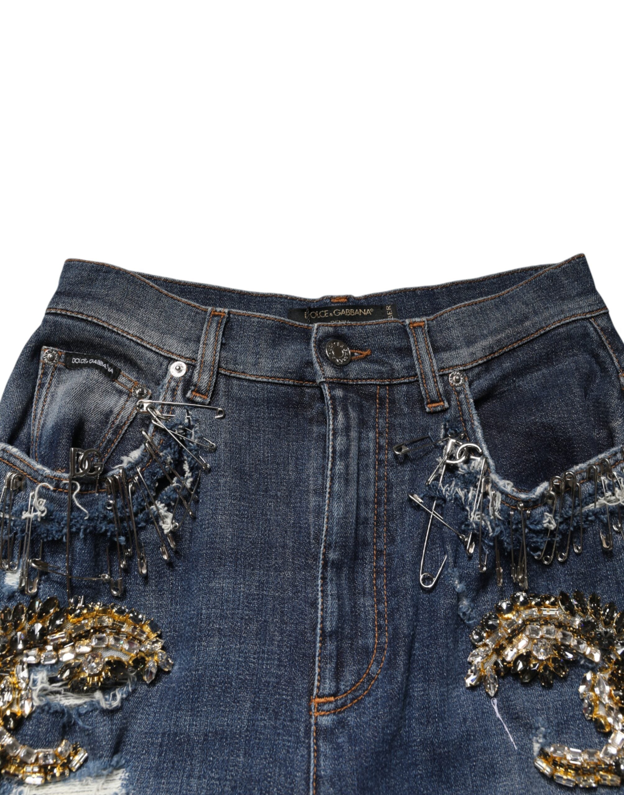 Dolce & Gabbana blue cotton jeans with rhinestone embellishments-4
