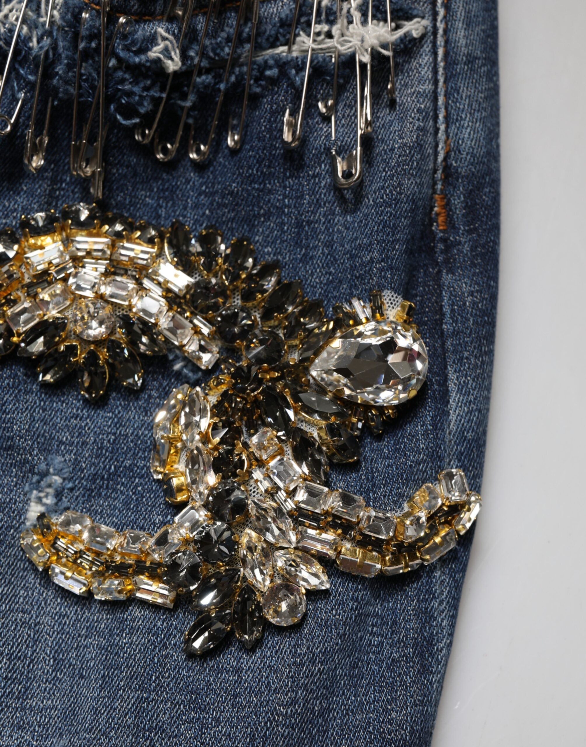 Dolce & Gabbana blue cotton jeans with rhinestone embellishments-5
