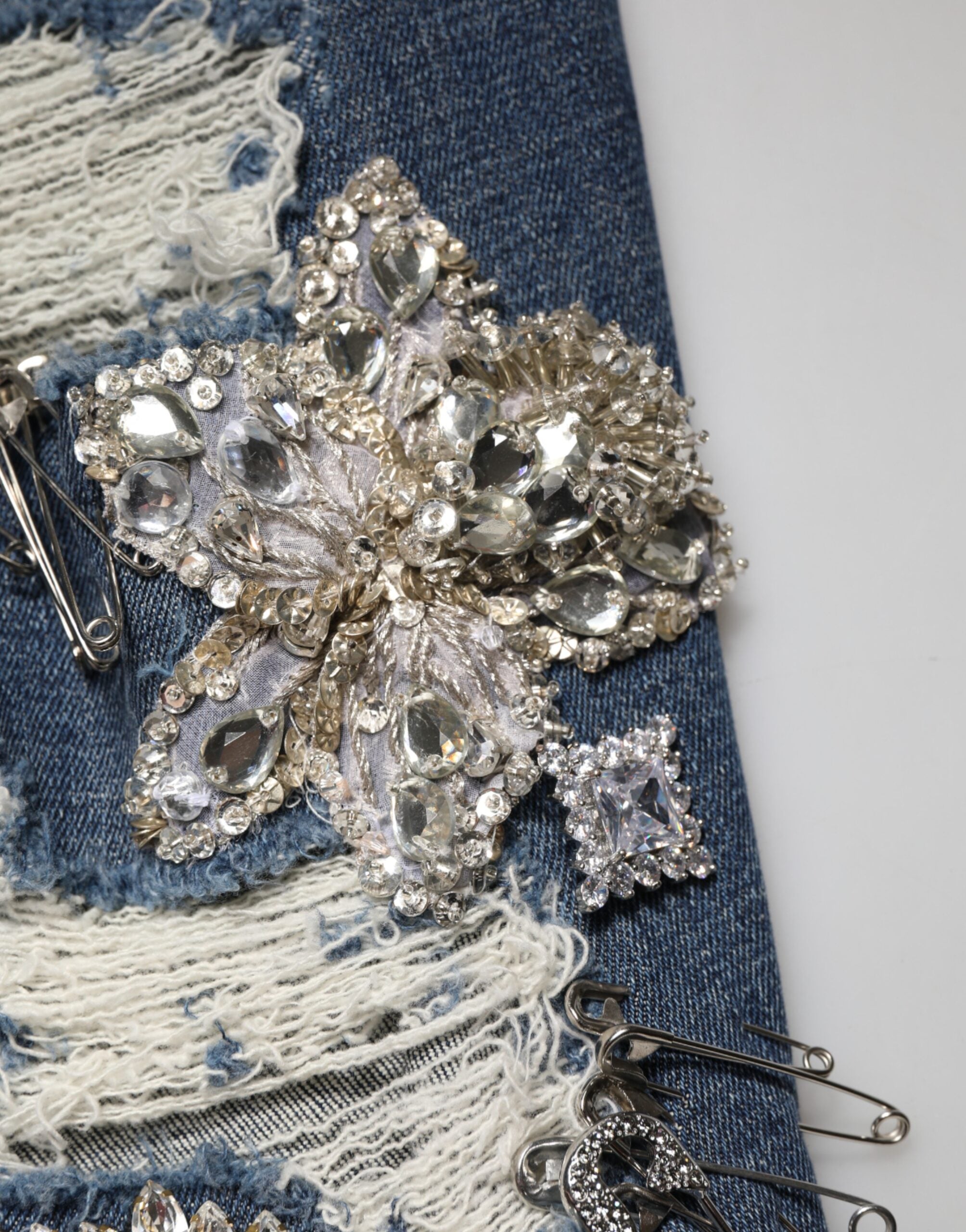 Dolce & Gabbana blue cotton jeans with rhinestone embellishments-6