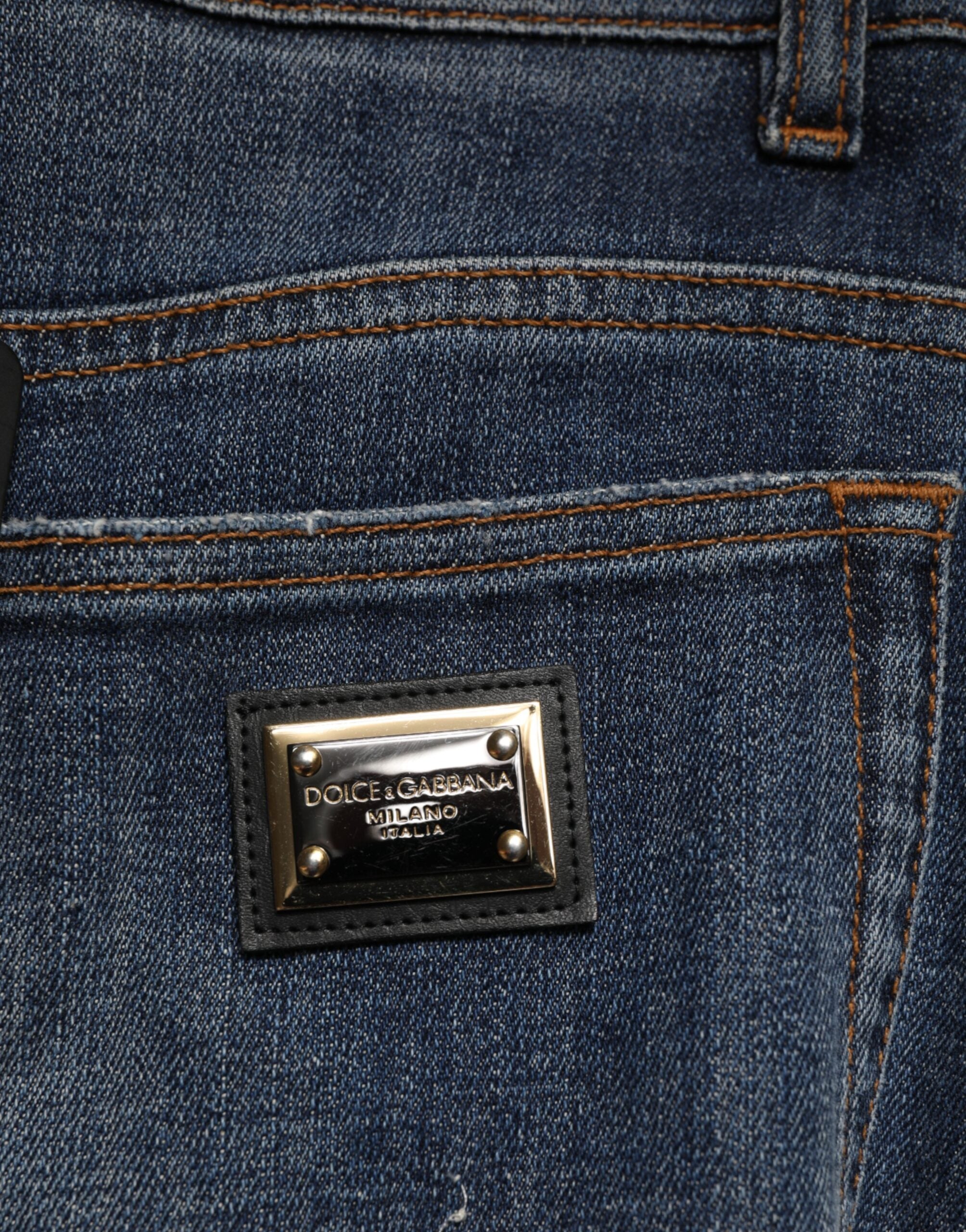 Dolce & Gabbana blue cotton jeans with rhinestone embellishments-7