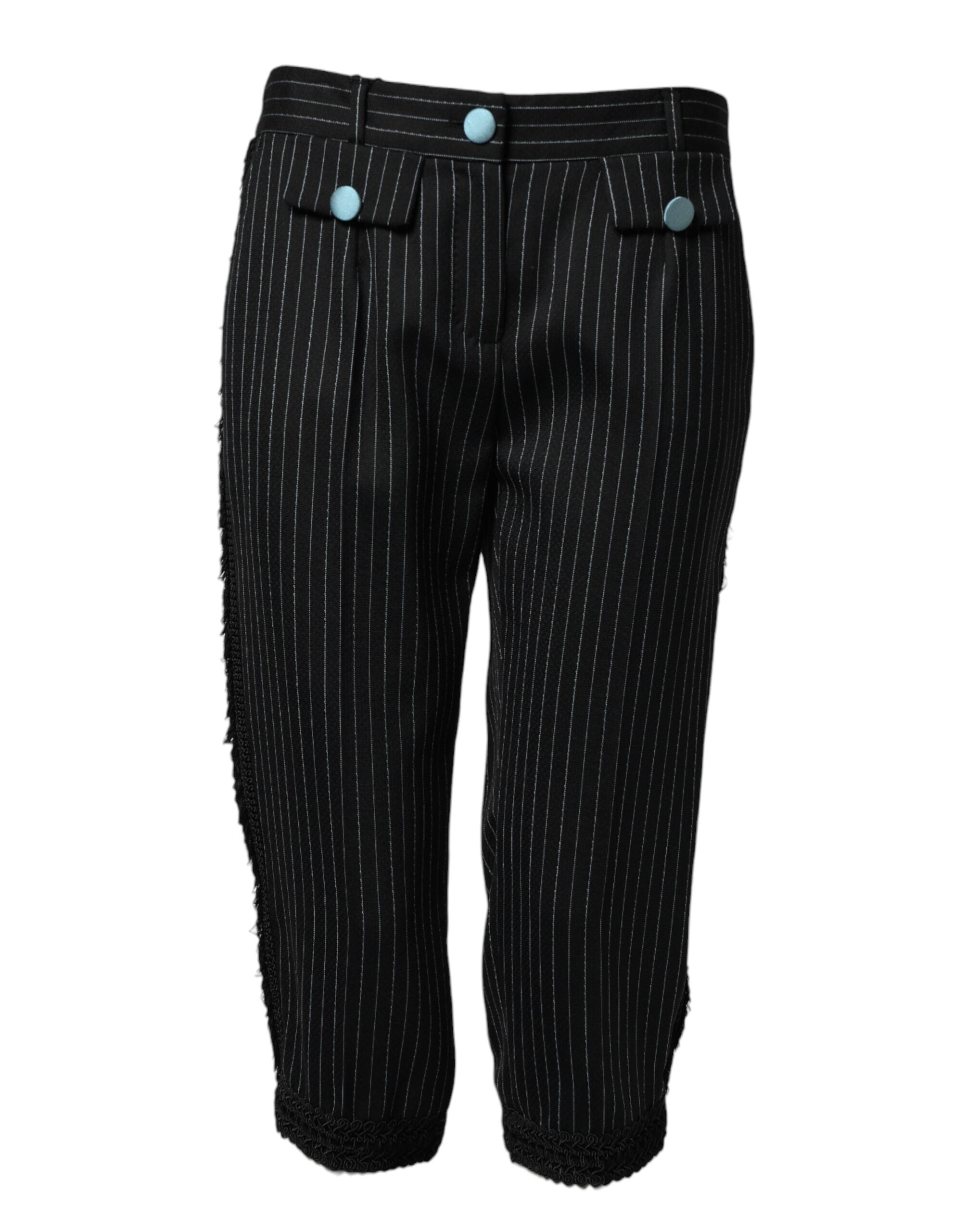 Dolce & Gabbana Black cropped wool trousers with stripes-1