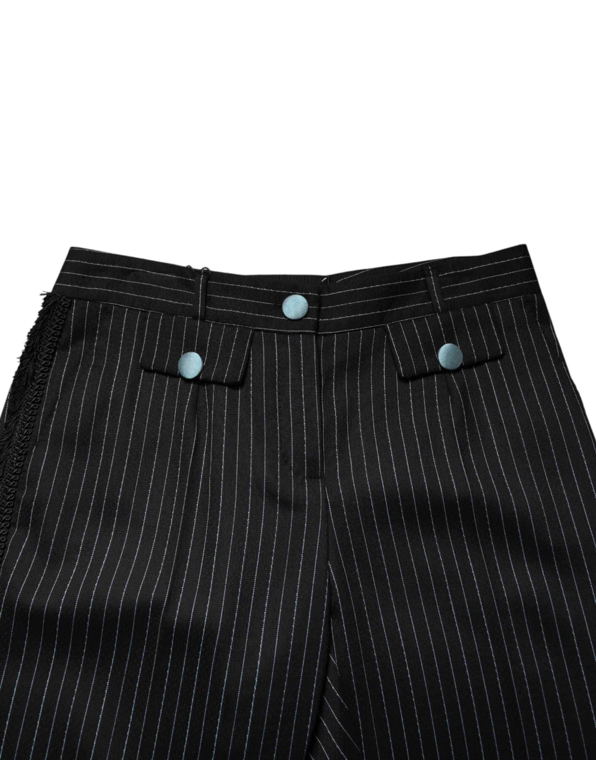 Dolce & Gabbana Black cropped wool trousers with stripes-4