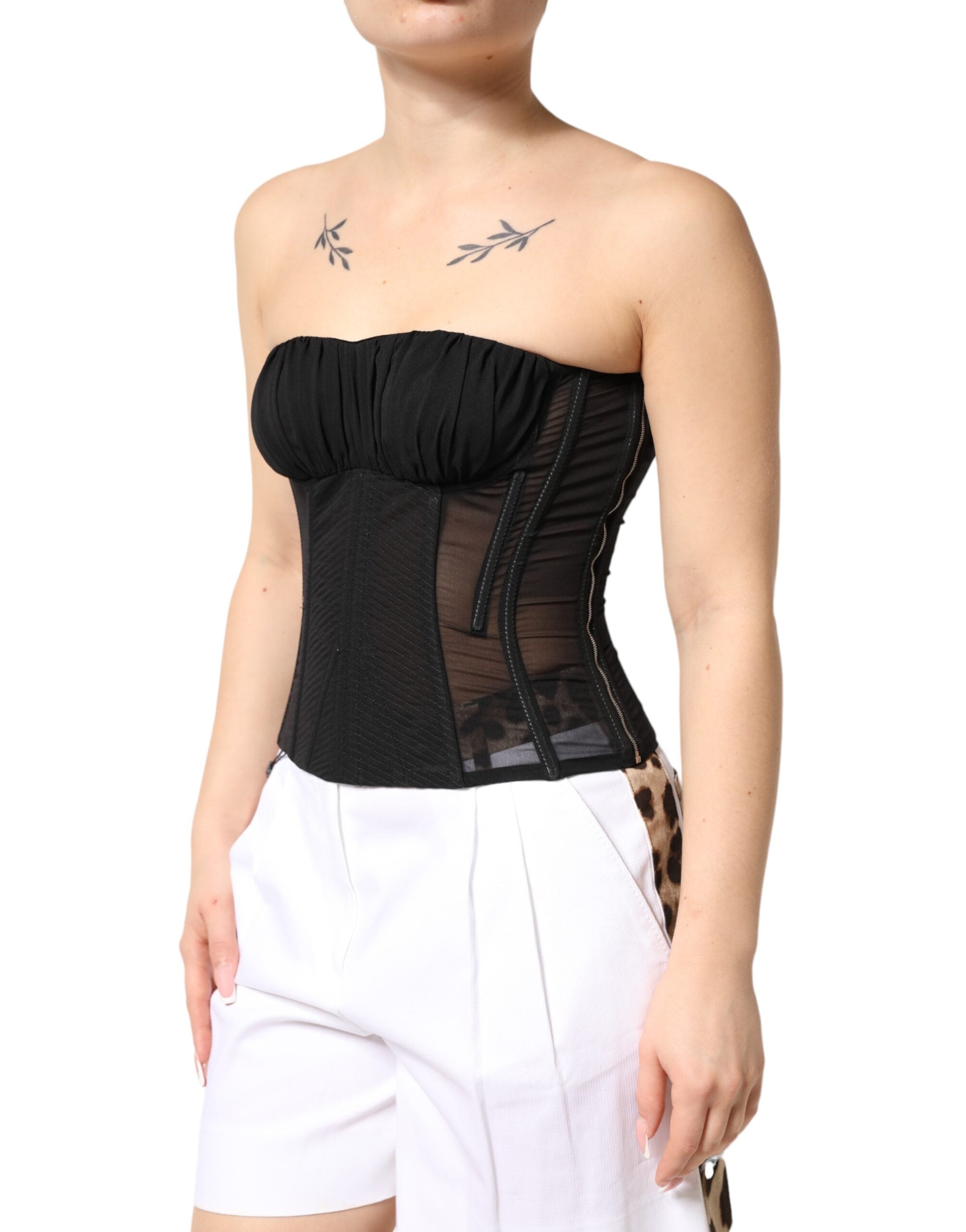 Dolce & Gabbana Schwarzes Seiden-Spitzen-Korsett-Bustier-3