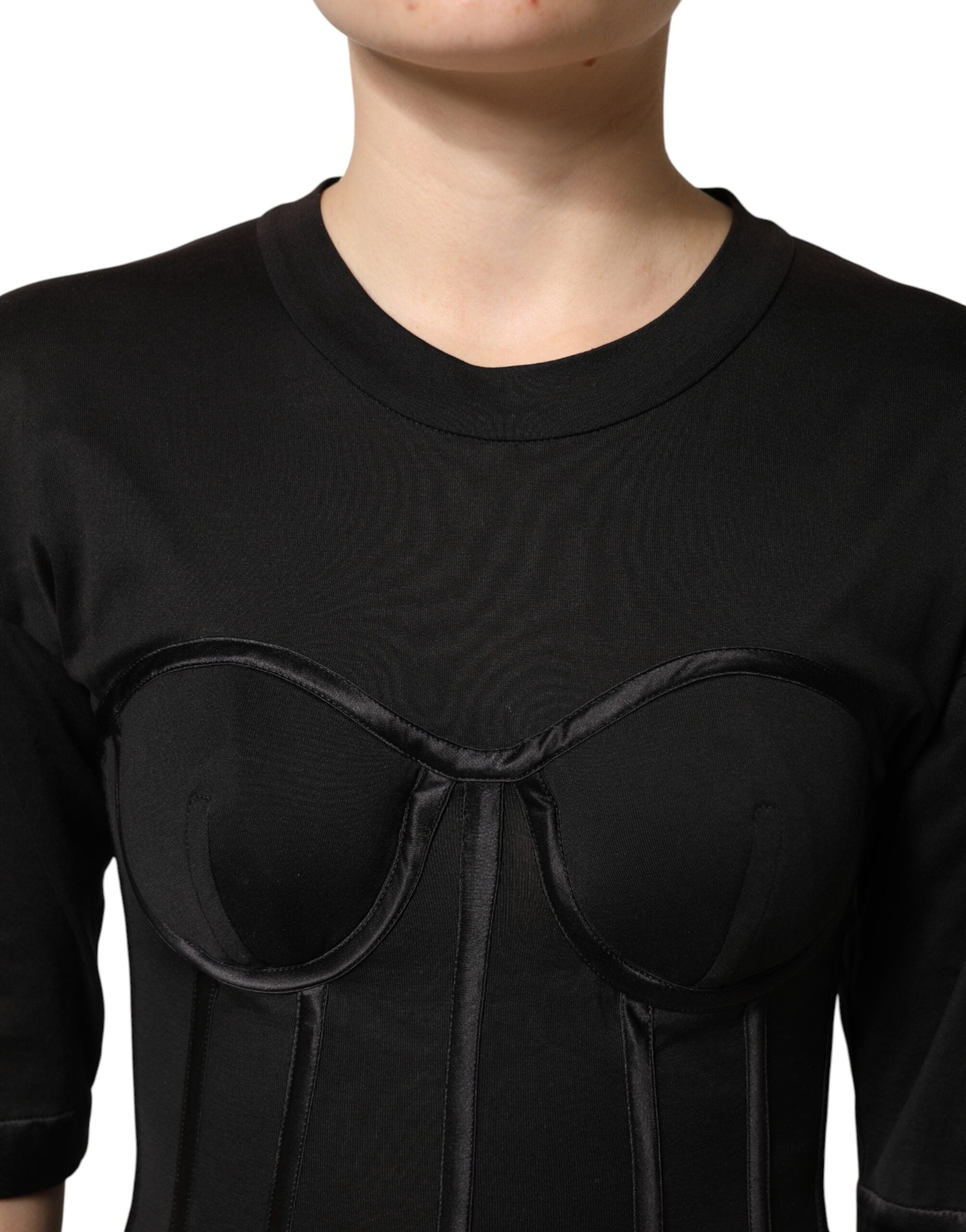 Dolce & Gabbana Schwarzes Baumwoll-Korsett-Bustier-T-Shirt mit kurzen Ärmeln-6