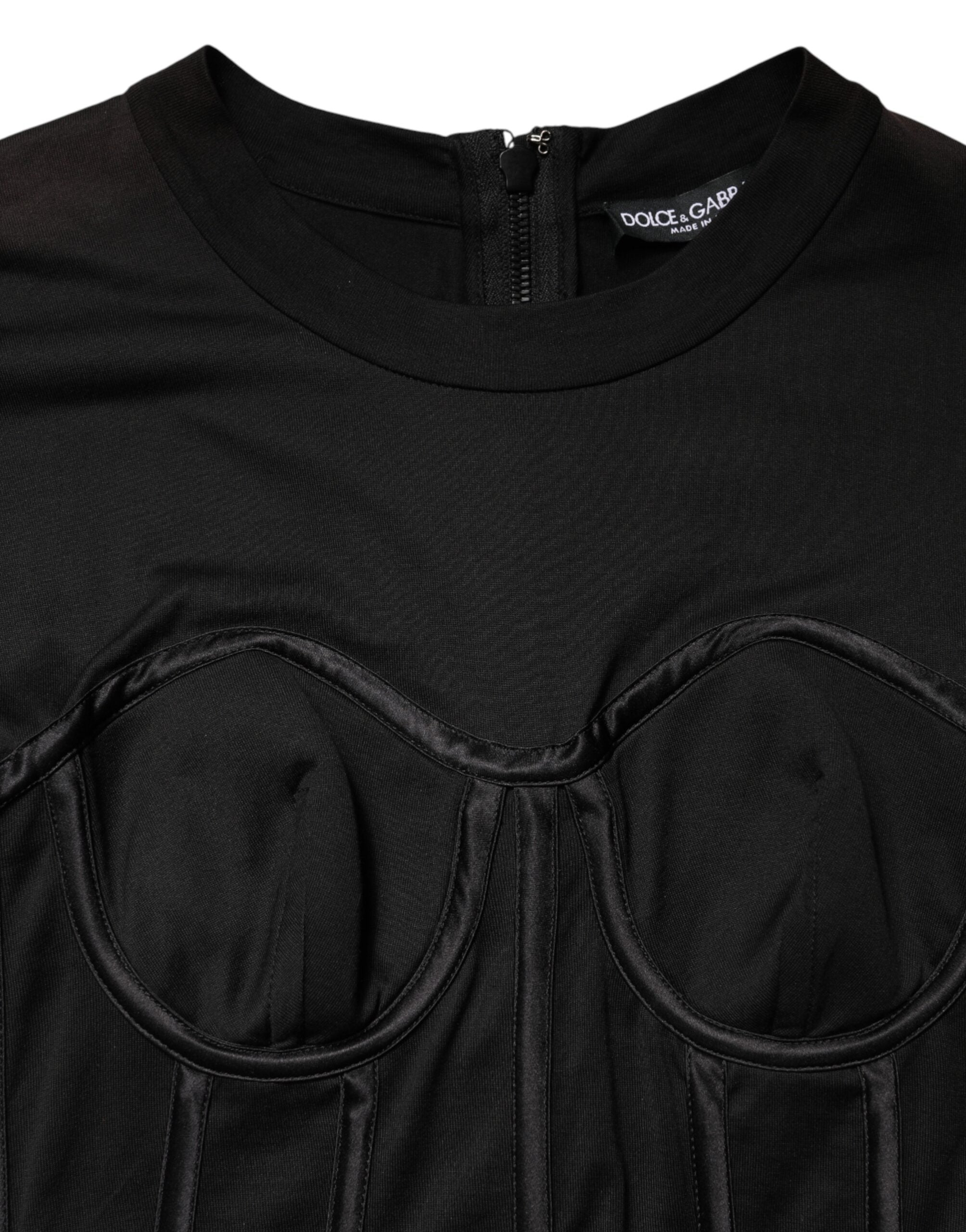 Dolce & Gabbana Schwarzes Baumwoll-Korsett-Bustier-T-Shirt mit kurzen Ärmeln-8