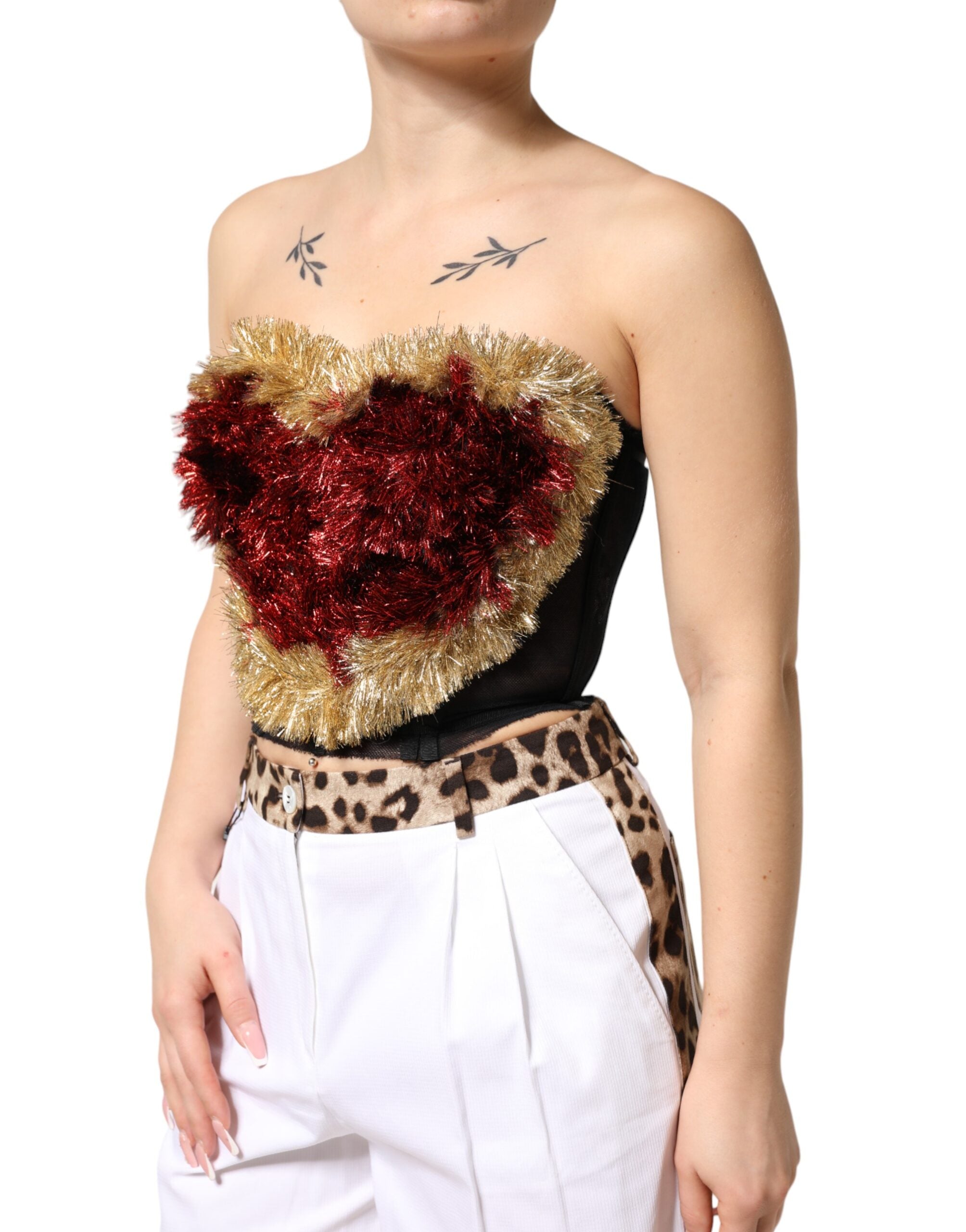Dolce & Gabbana Black Gold Heart Corset Glitter Top-3