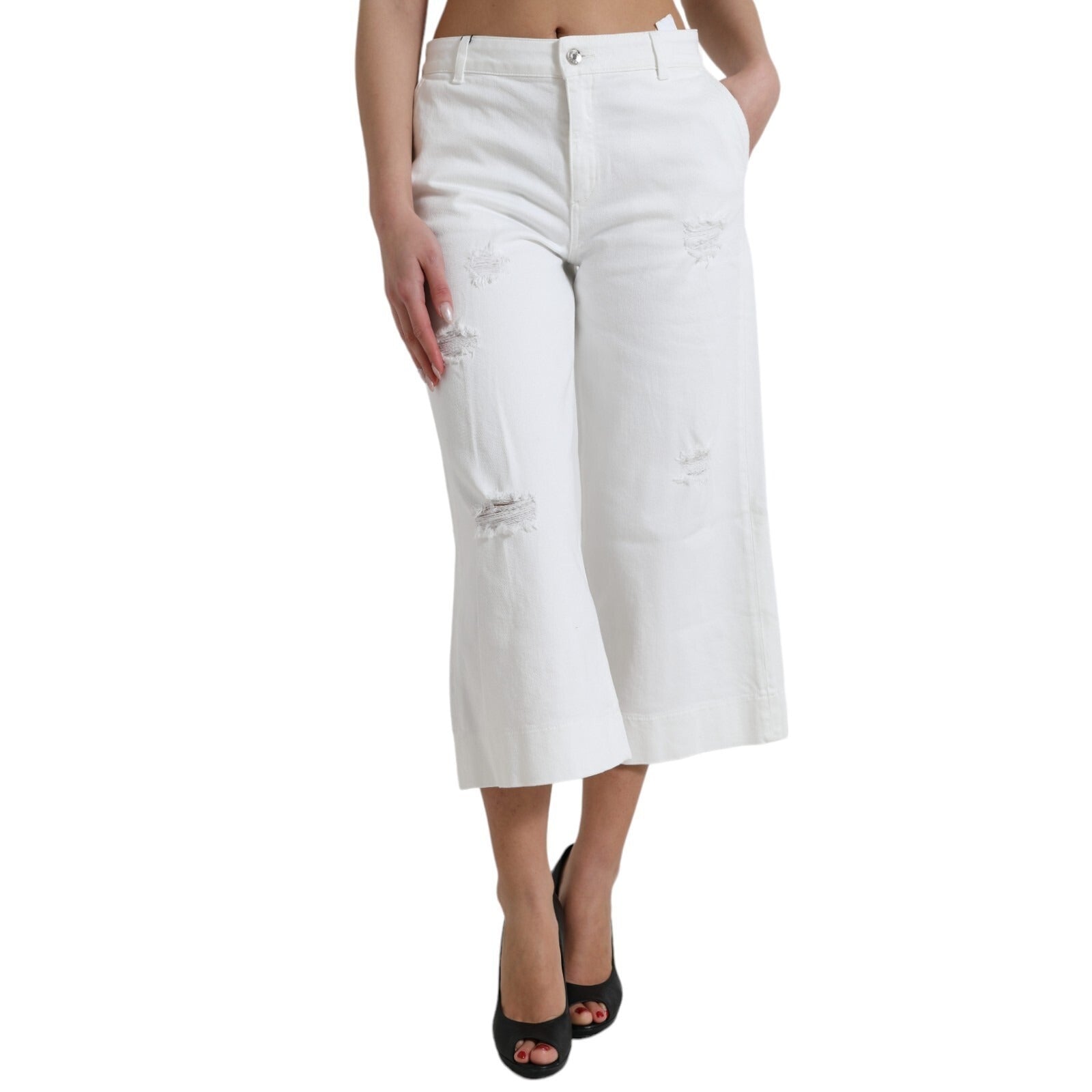 Dolce & Gabbana Weiße, weite Cropped-Jeans aus Baumwolle-2