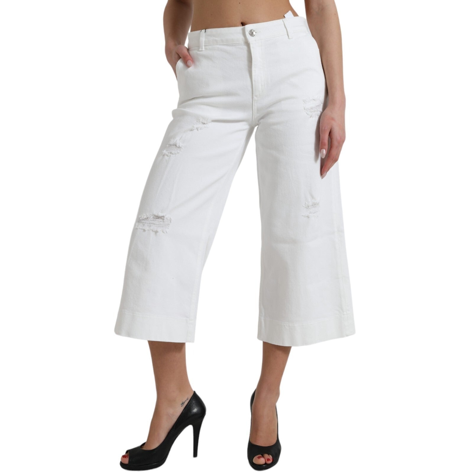 Dolce & Gabbana Weiße, weite Cropped-Jeans aus Baumwolle-3