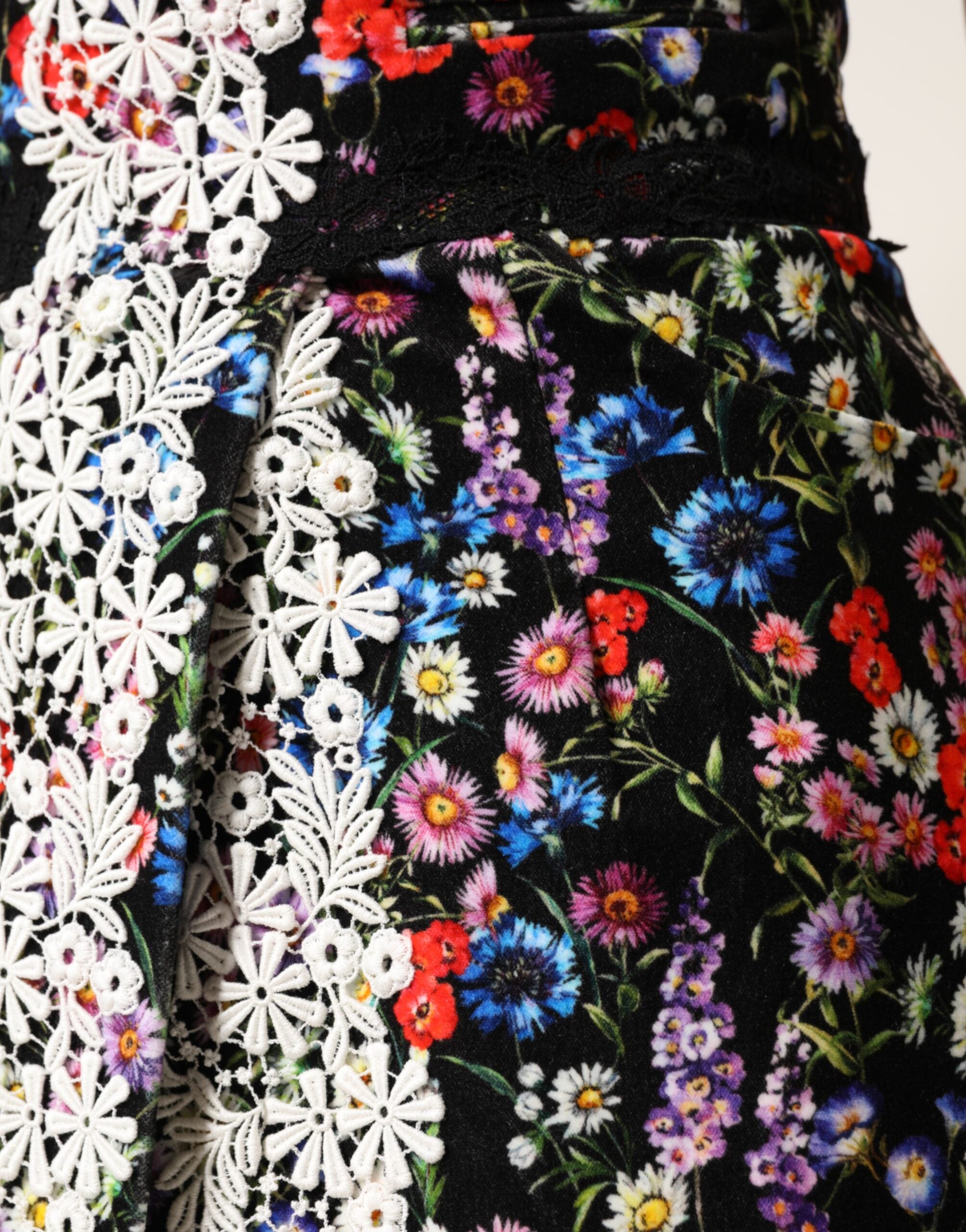 Dolce & Gabbana black cotton mini skirt with floral lace-5