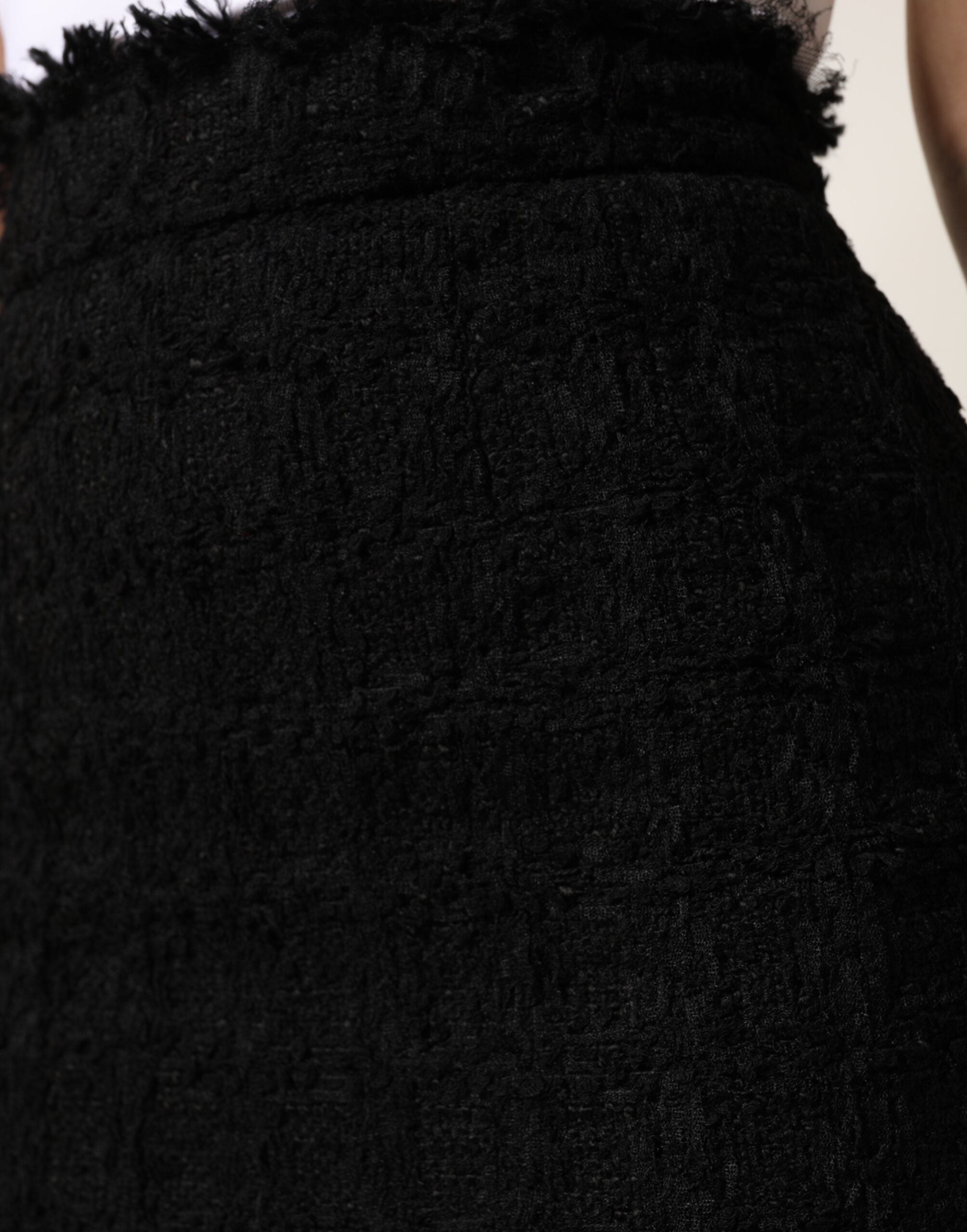 Dolce & Gabbana Black nylon mini skirt with high waist and open seam-5