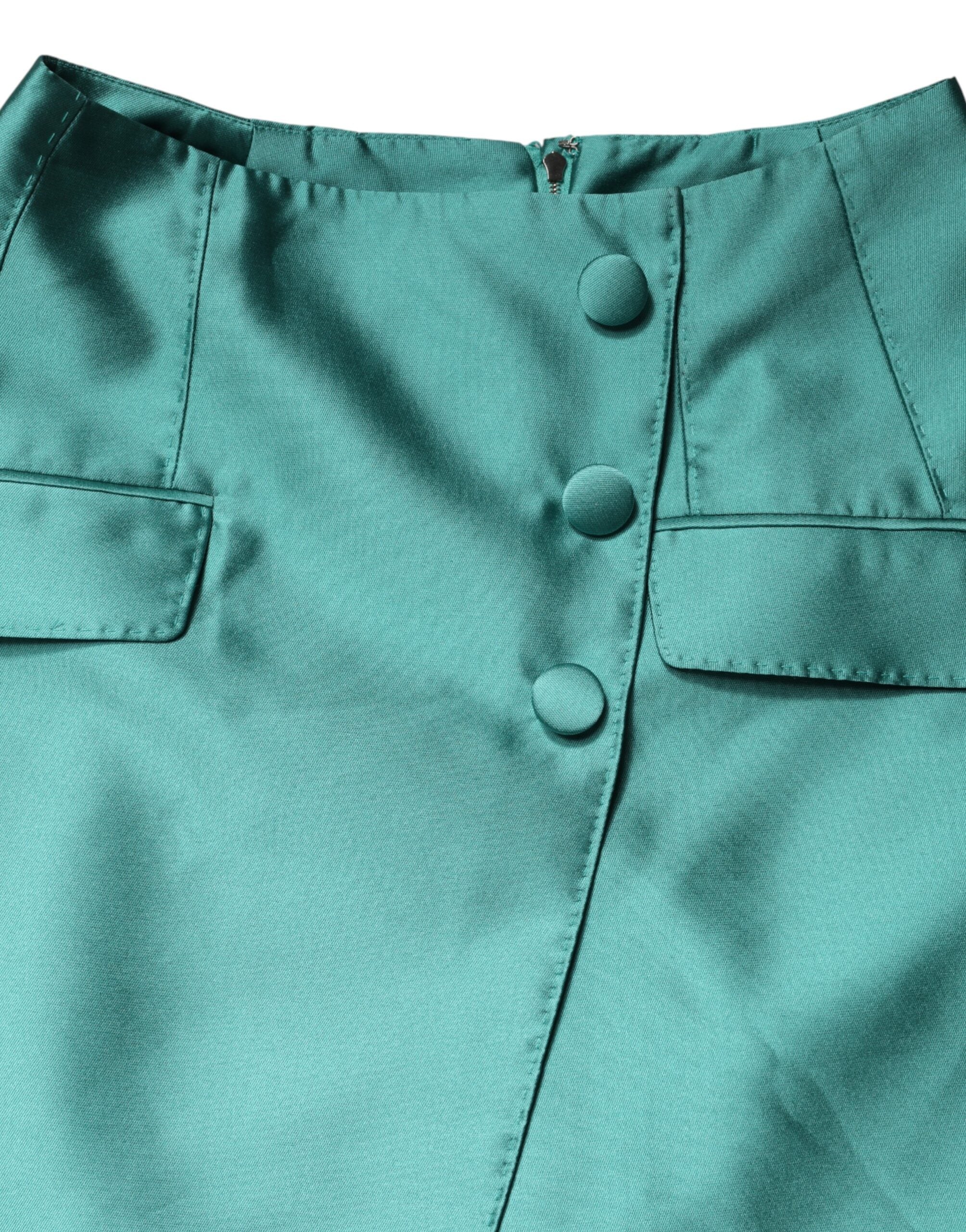 Dolce & Gabbana Green polyester mini skirt with high waist and button-6