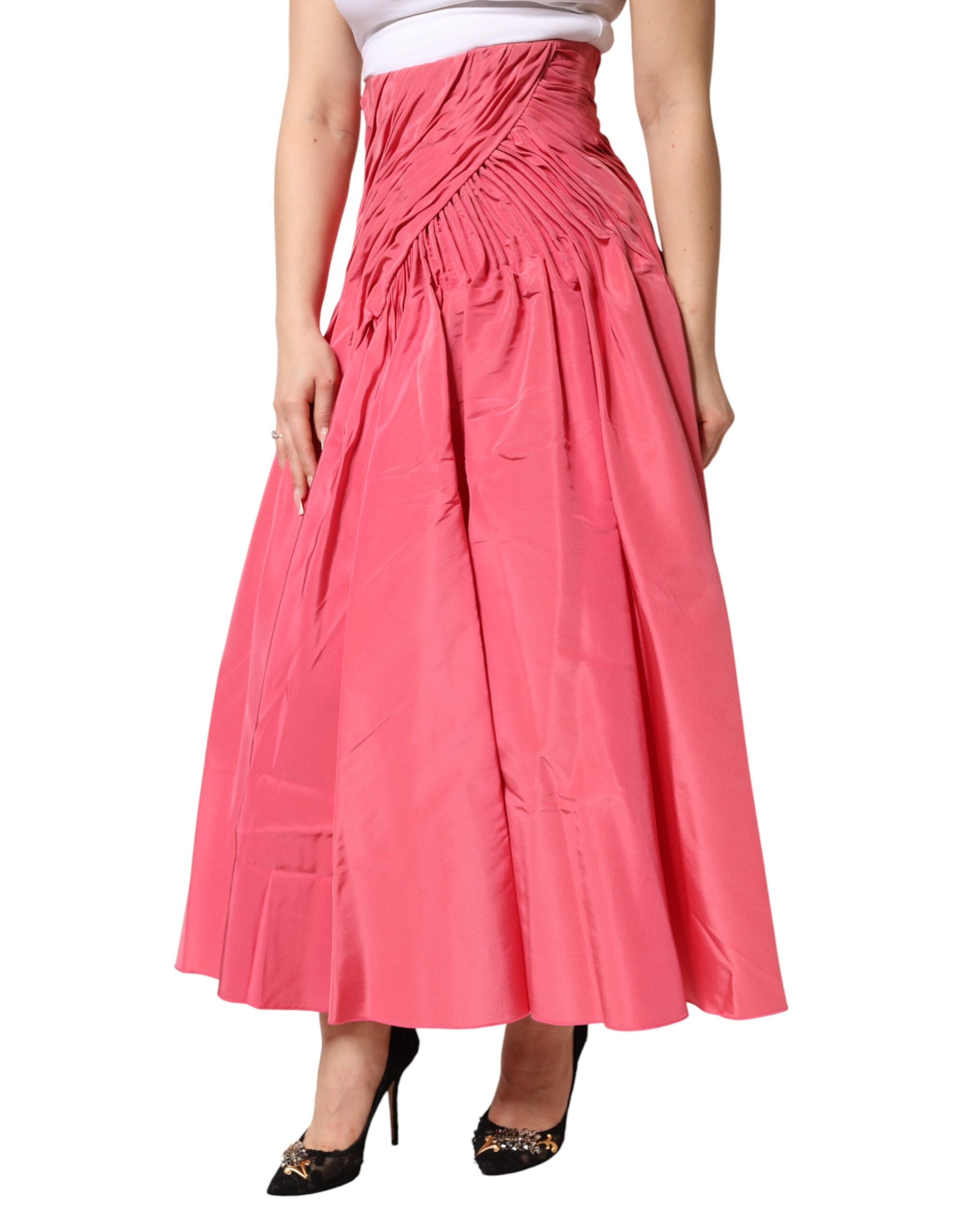 Dolce & Gabbana Pink Silk Pleated High-Waisted Midi-Length Skirt-3