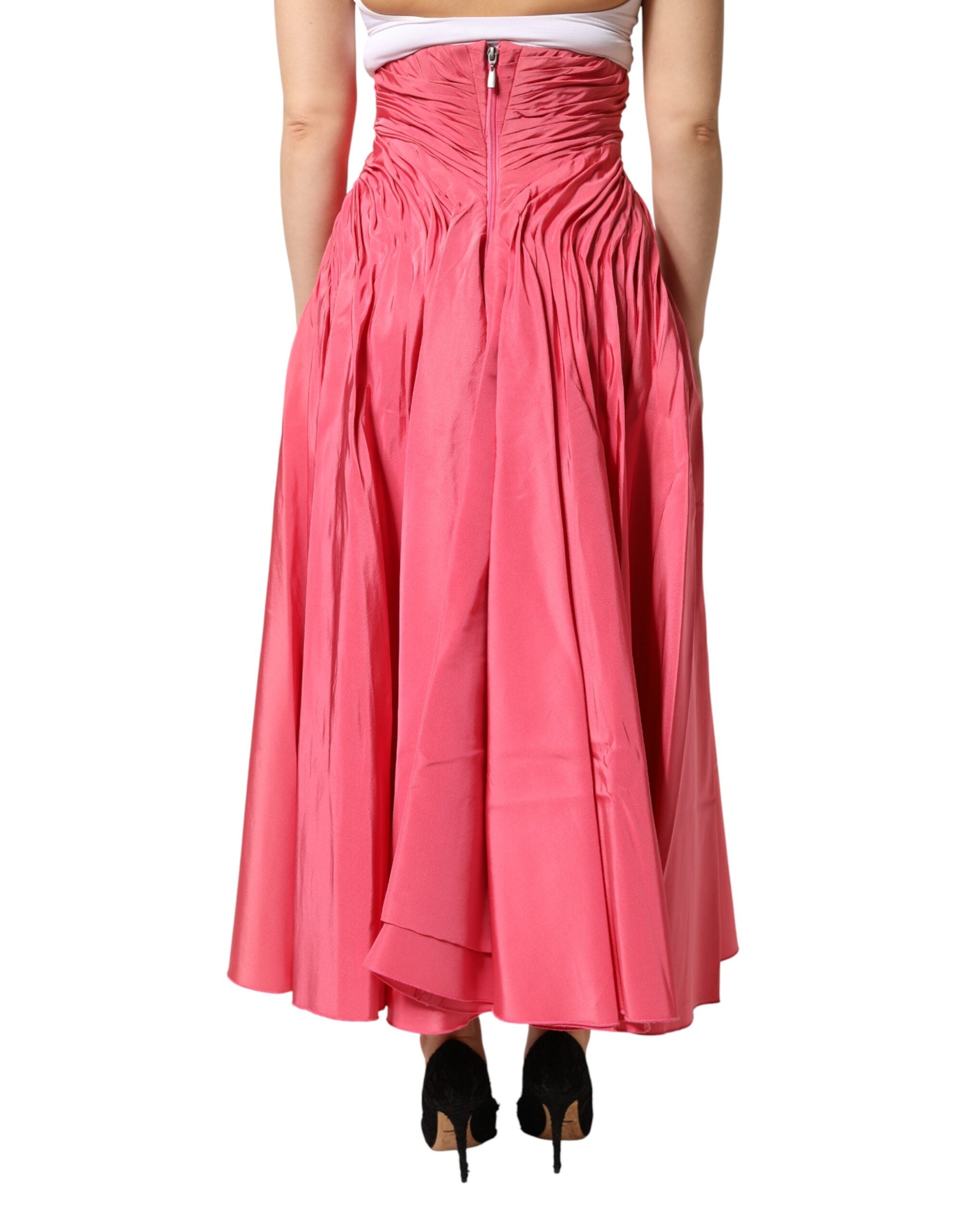 Dolce & Gabbana Pink Silk Pleated High-Waisted Midi-Length Skirt-4