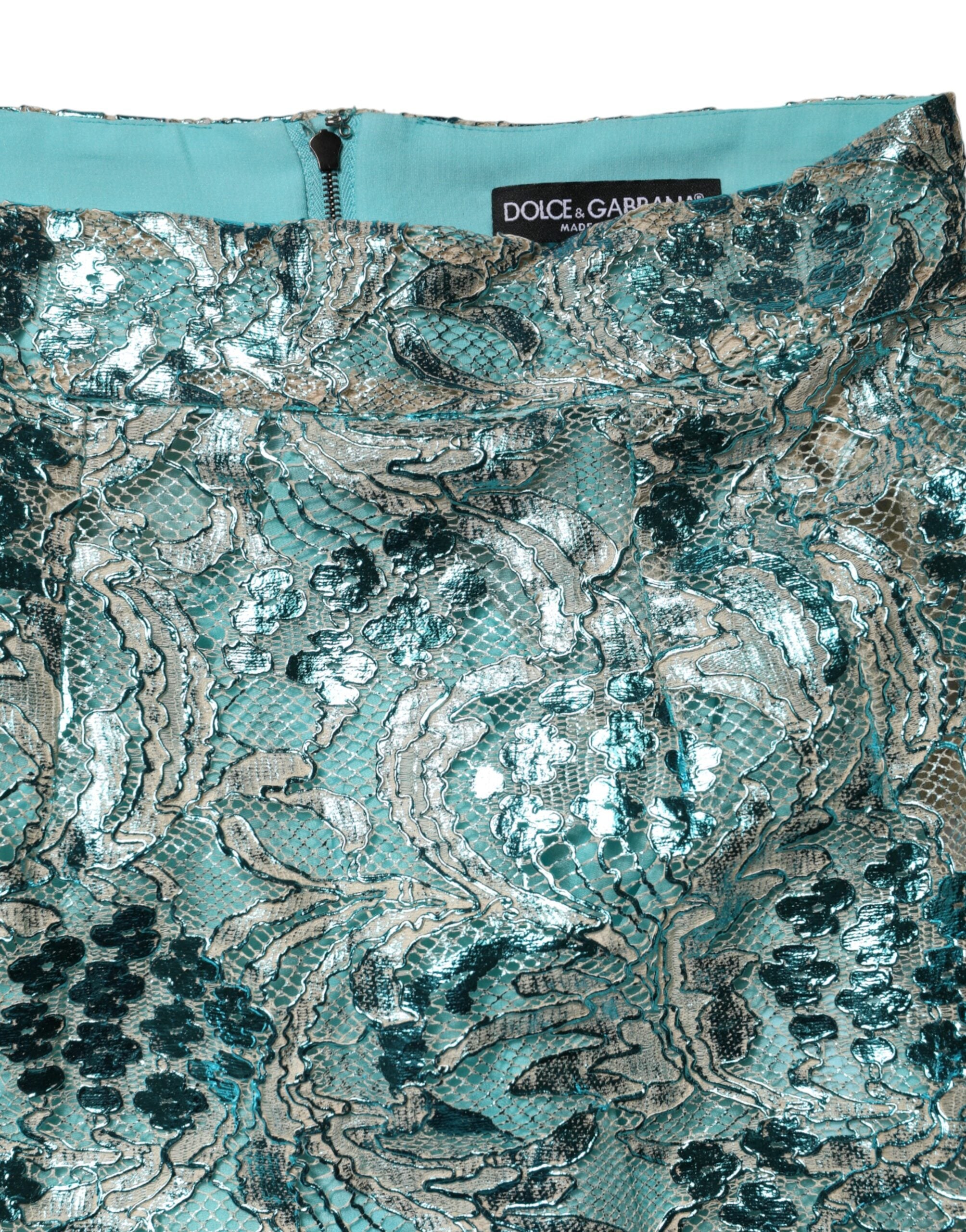 Dolce & Gabbana Blue Floral Brocat High-Waisted Mini Skirt-6