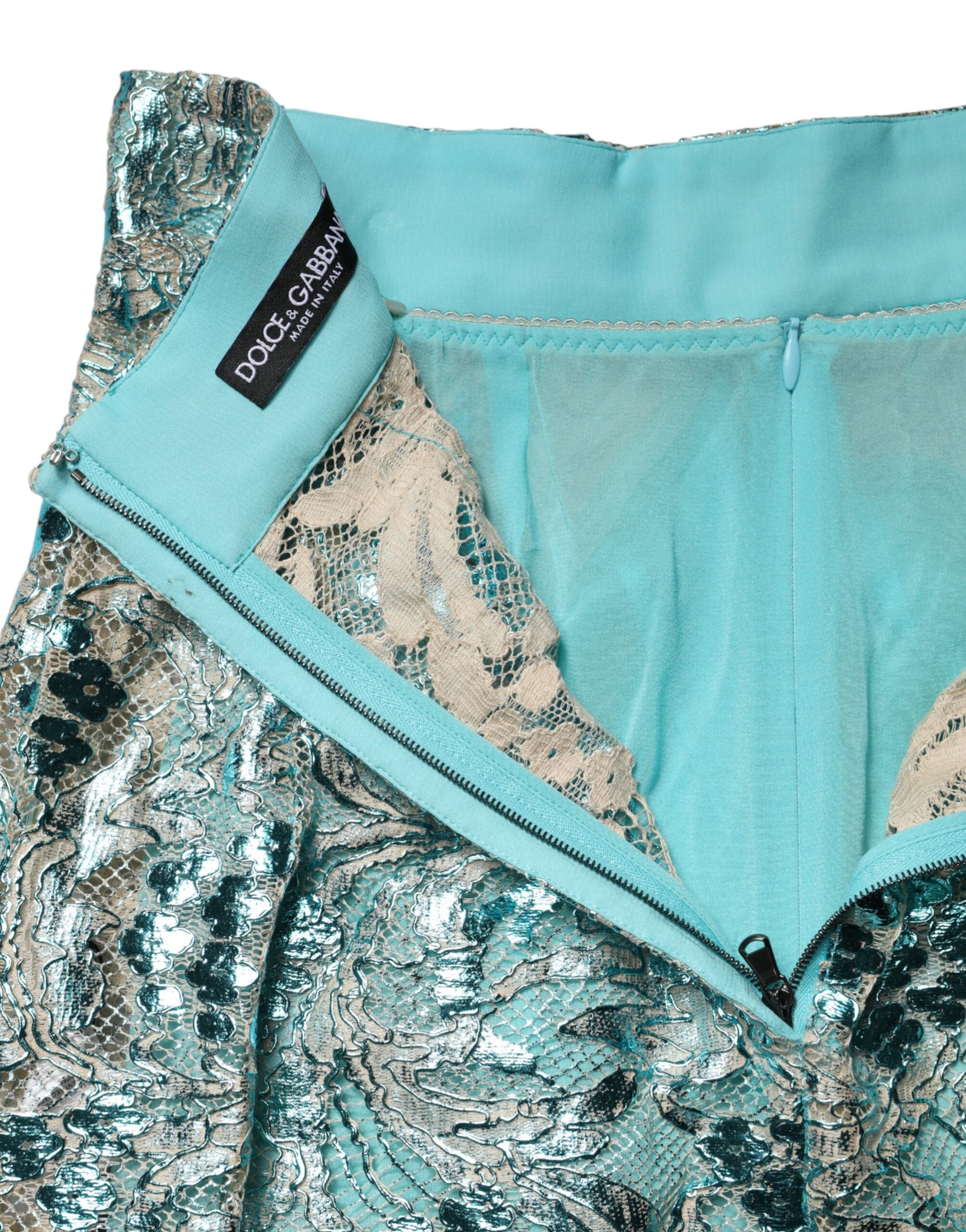 Dolce & Gabbana Blue Floral Brocat High-Waisted Mini Skirt-8
