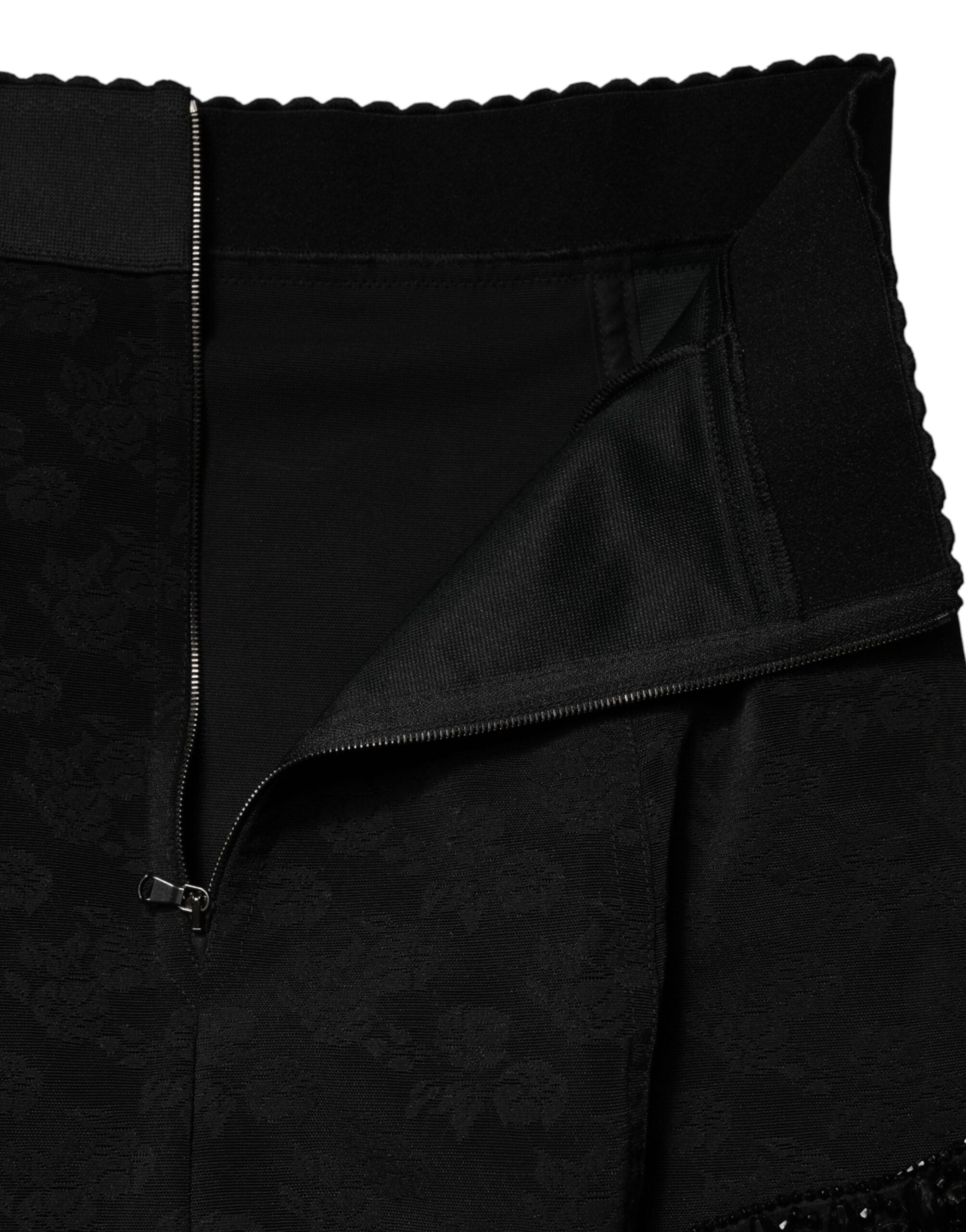 Dolce & Gabbana Black Nylon Mini Skirt with Lace Trim-6