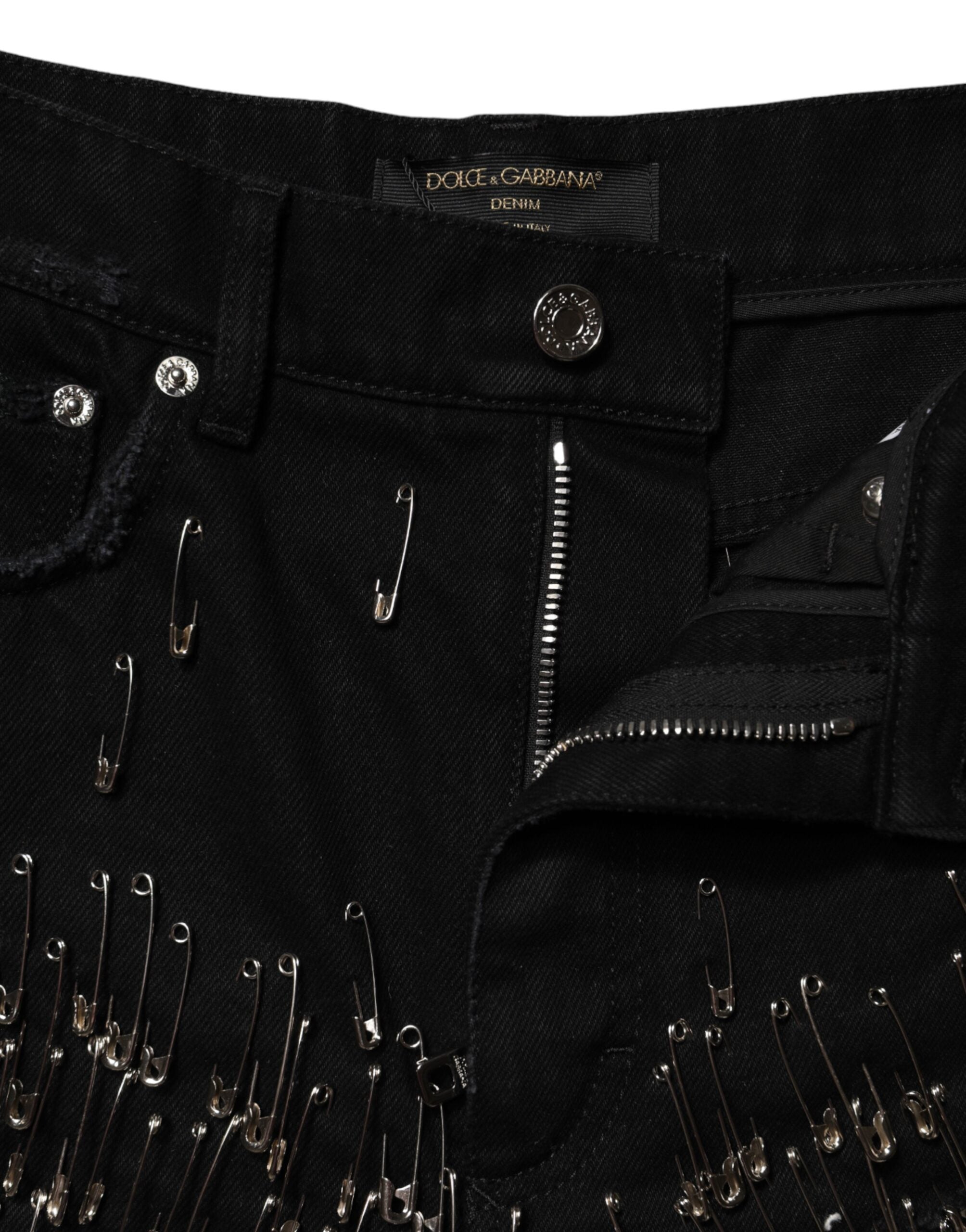 Dolce & Gabbana Black Cotton Denim Hot Pants with Needle Details-6