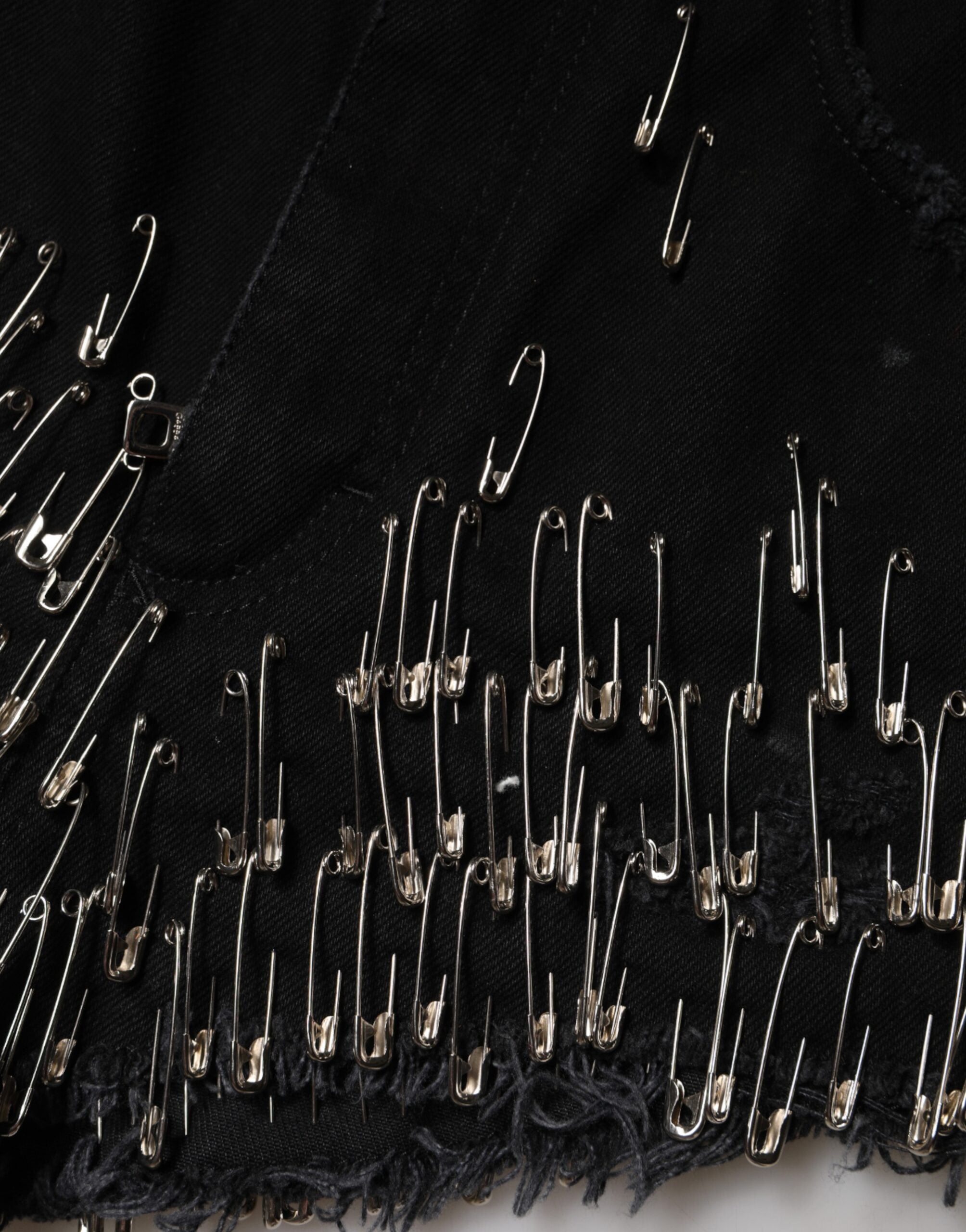 Dolce & Gabbana Black Cotton Denim Hot Pants with Needle Details-7