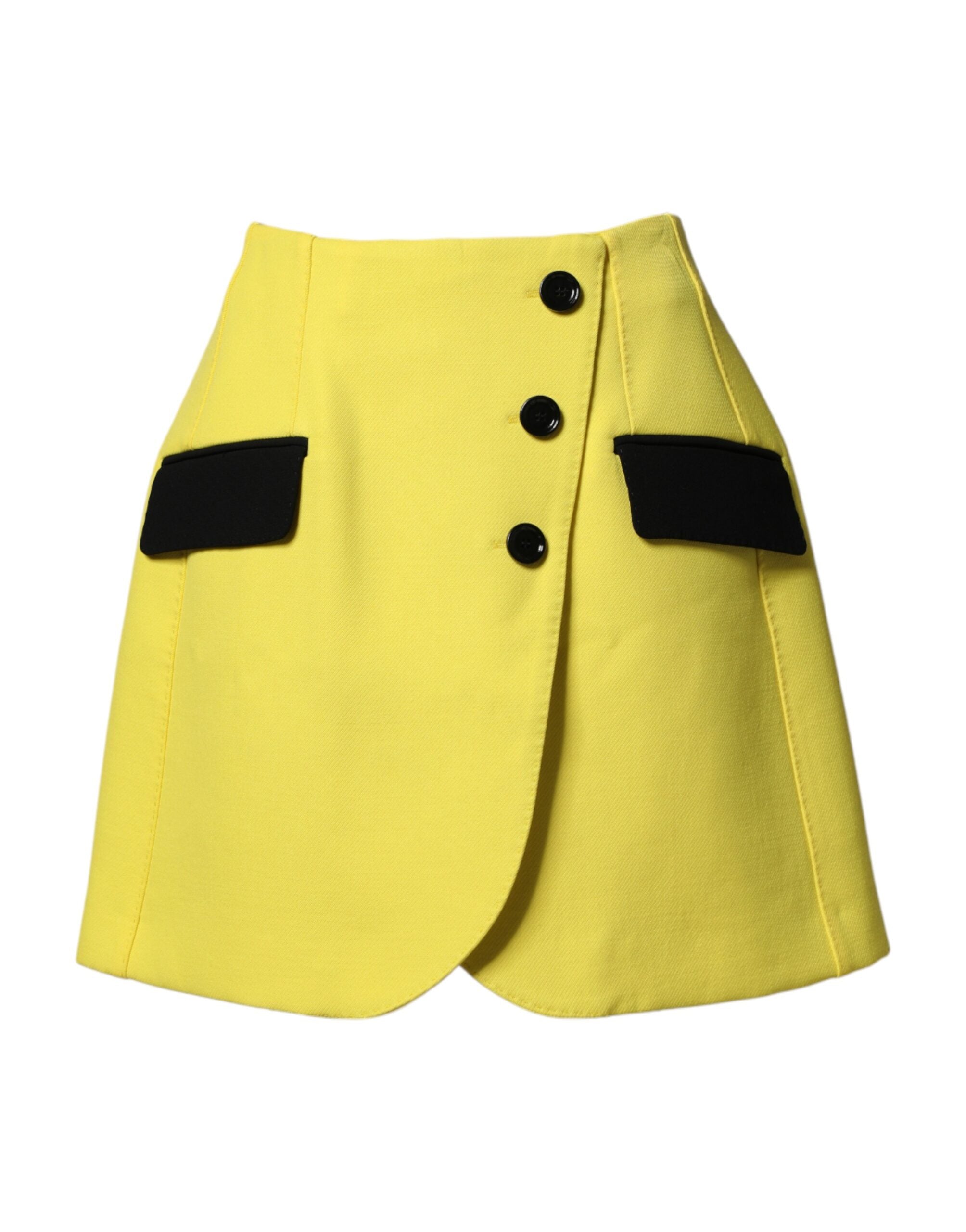 Dolce & Gabbana Yellow Wool Skirt with Buttons and High Waist-2