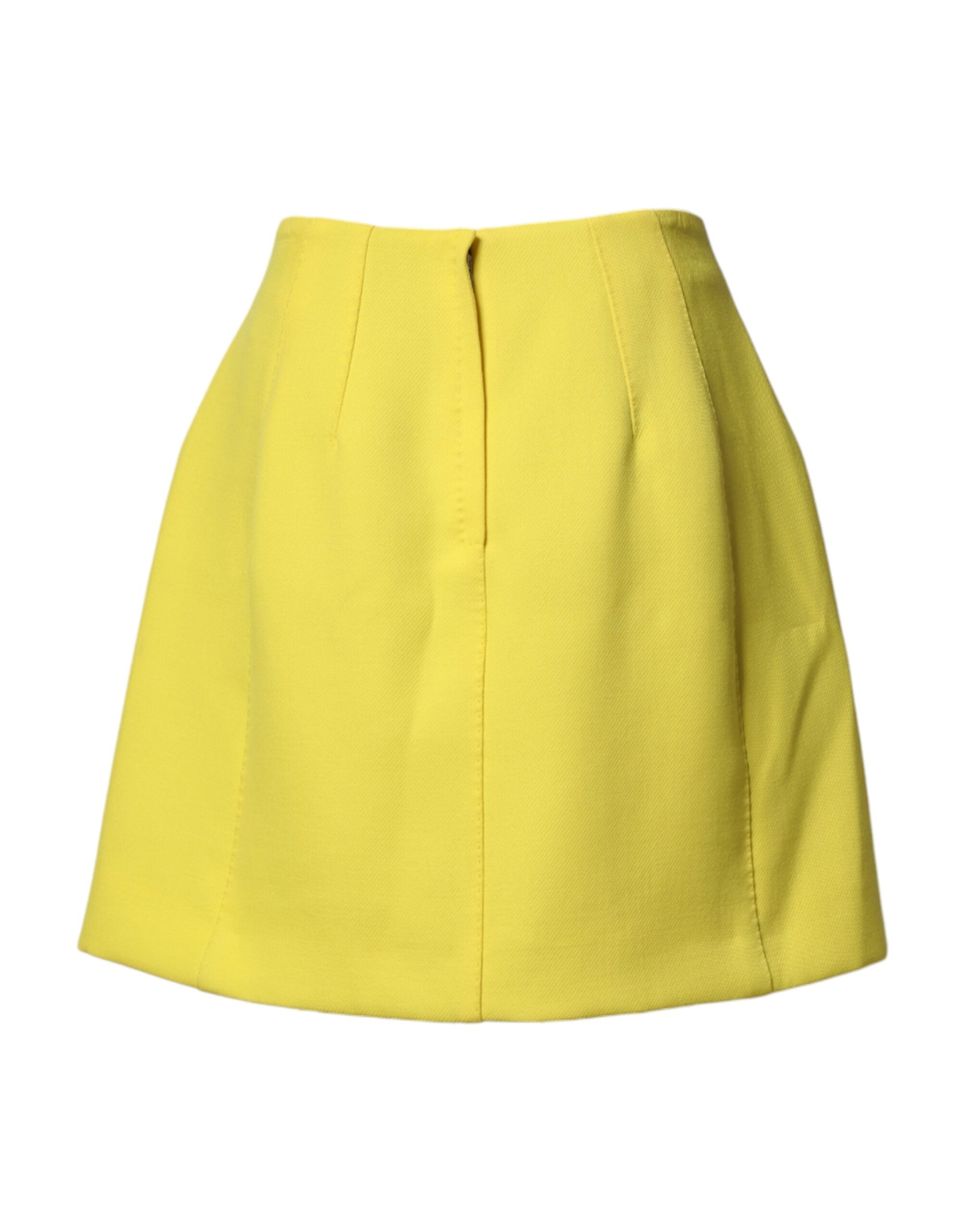 Dolce & Gabbana Yellow Wool Skirt with Buttons and High Waist-3