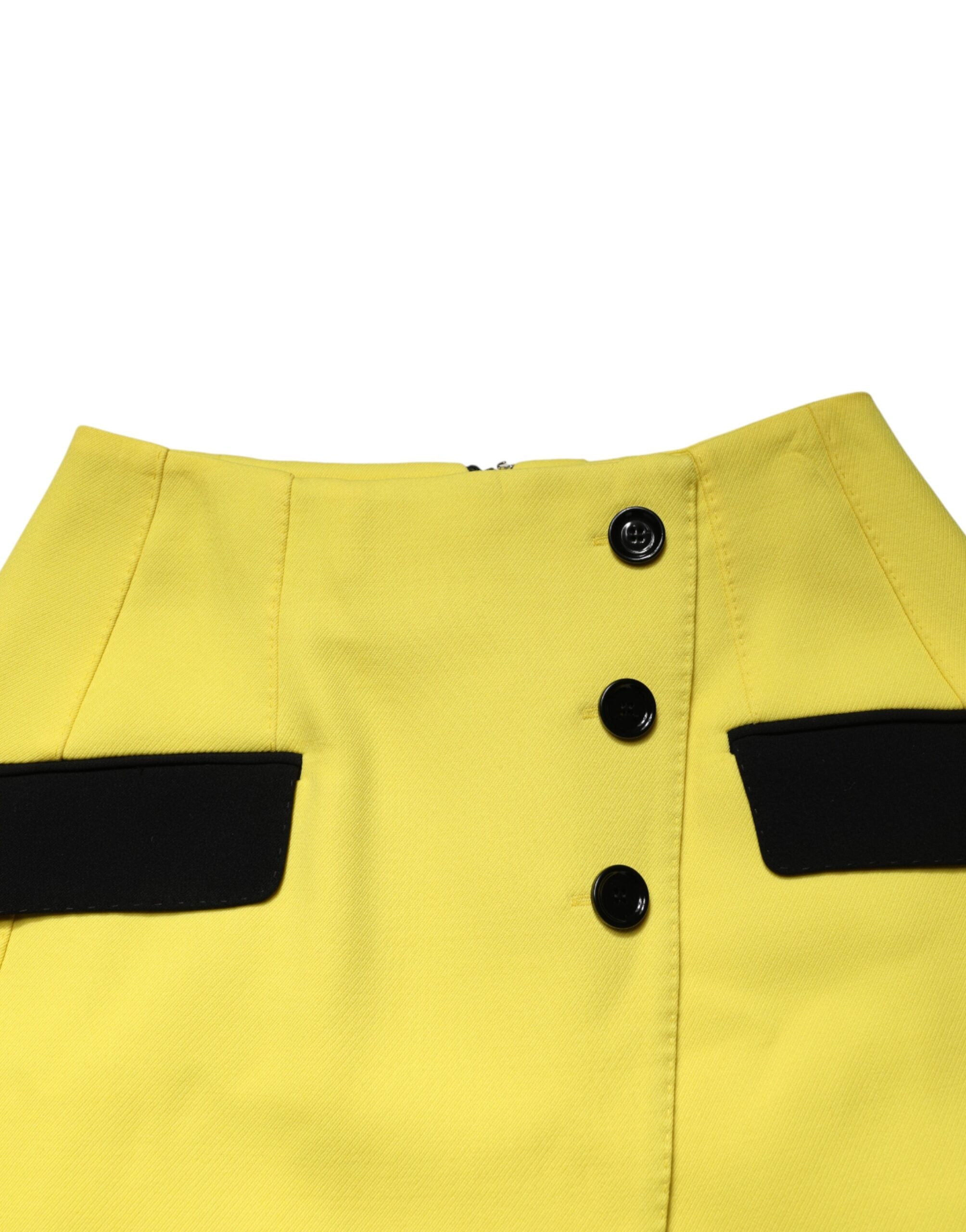Dolce & Gabbana Yellow Wool Skirt with Buttons and High Waist-4