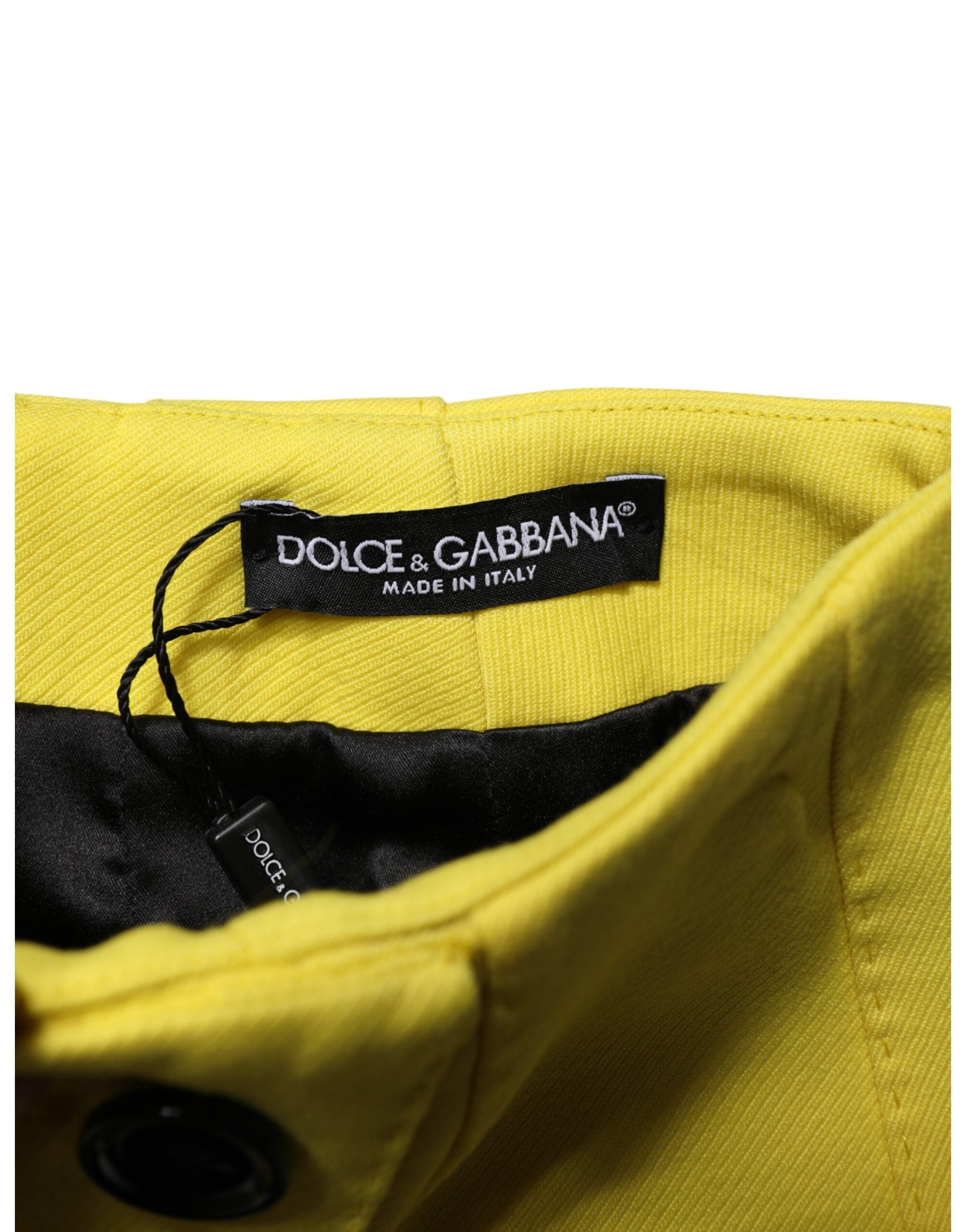 Dolce & Gabbana Yellow Wool Skirt with Buttons and High Waist-5
