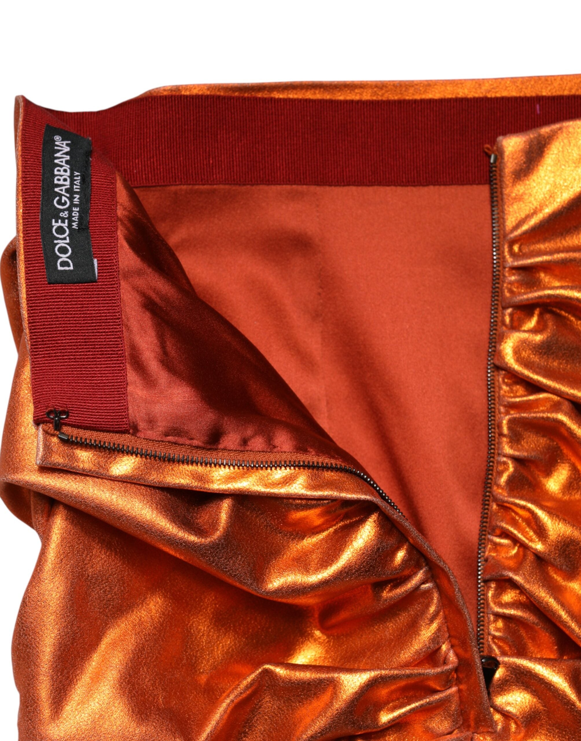 Dolce & Gabbana Metallic Orange Viscose High-Waisted Mini Skirt-5